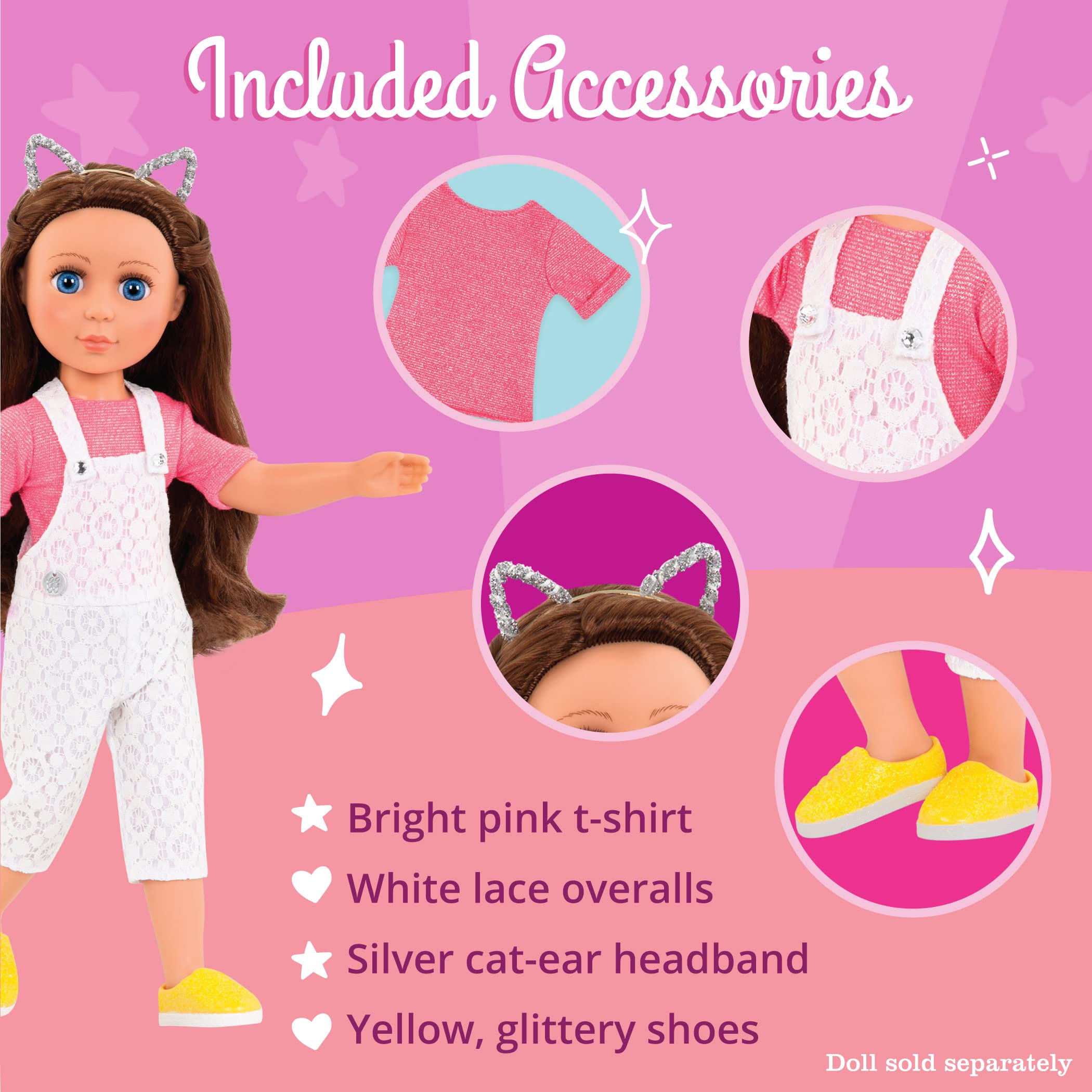 Glitter Girls Glisten & Glam Lace Overalls Outfit with Cat Accessory for 14-Inch Dolls 3