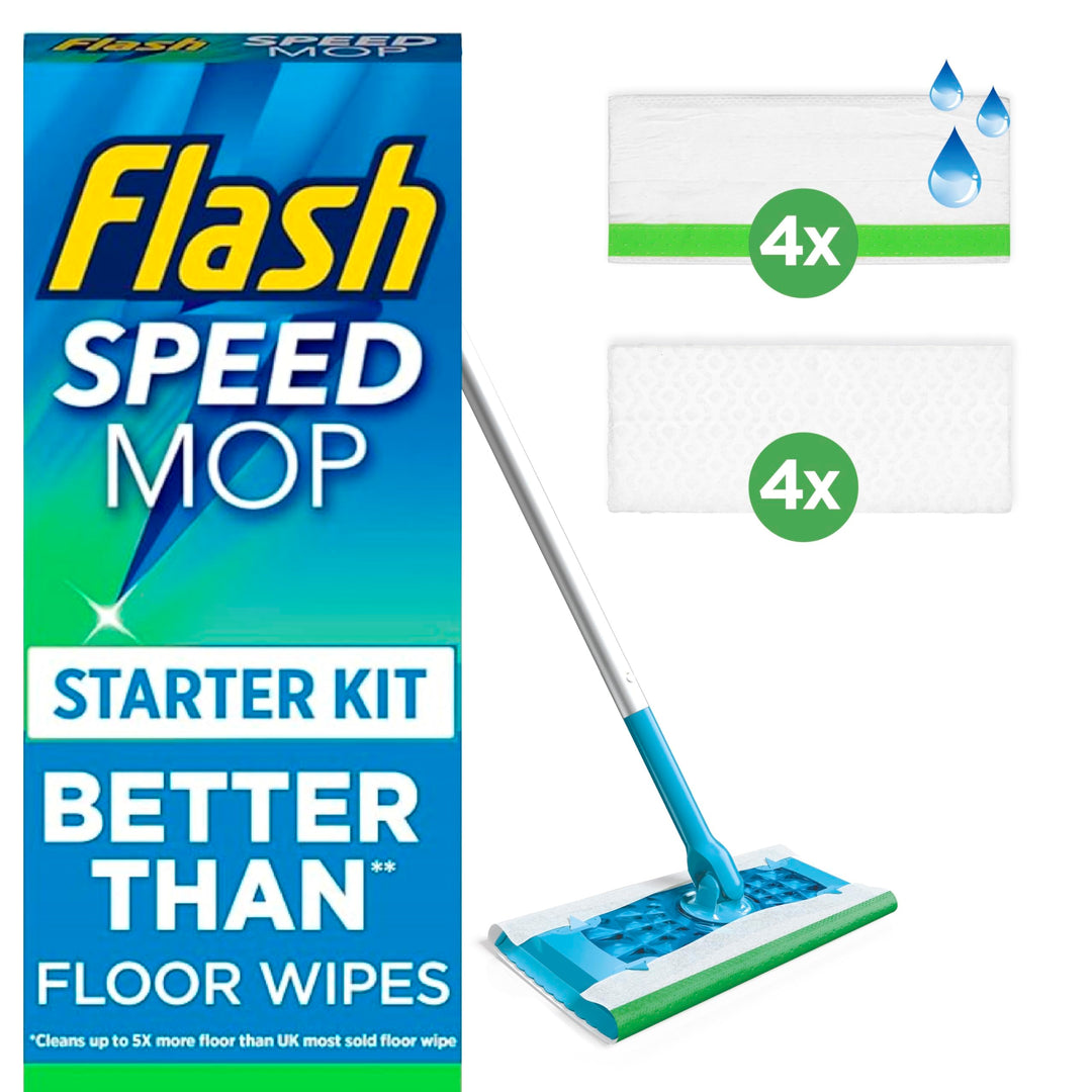 Flash Speedmop Floor Cleaner Starter Kit (1 Handle + 4 Wet & 4 Dry Refills) - Fast, Easy & Hygienic Cleaning for Hard Floors