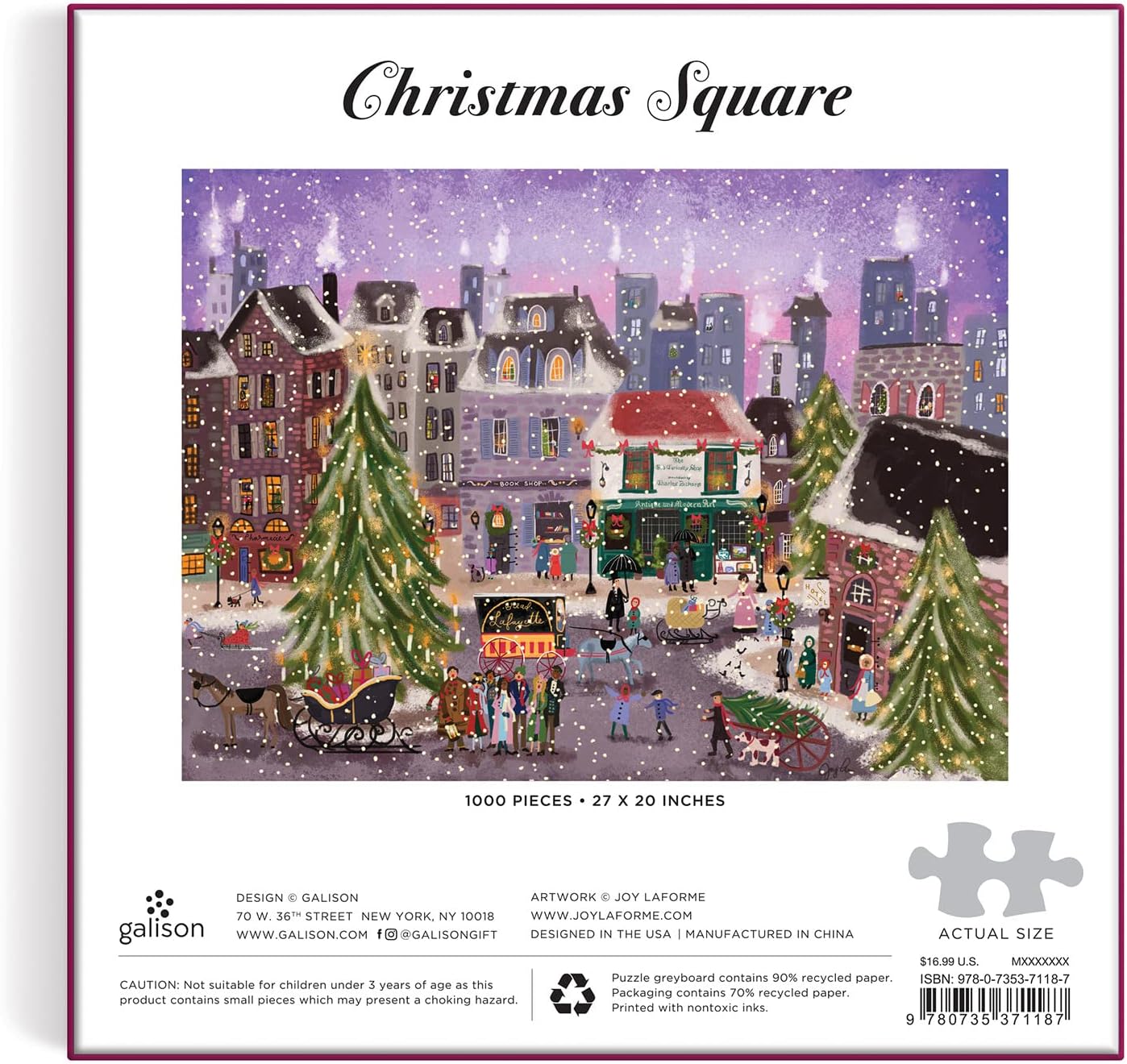 Galison The Christmas Square 1000 Piece Jigsaw Puzzle - Holiday Village Art by Joy Laforme 7