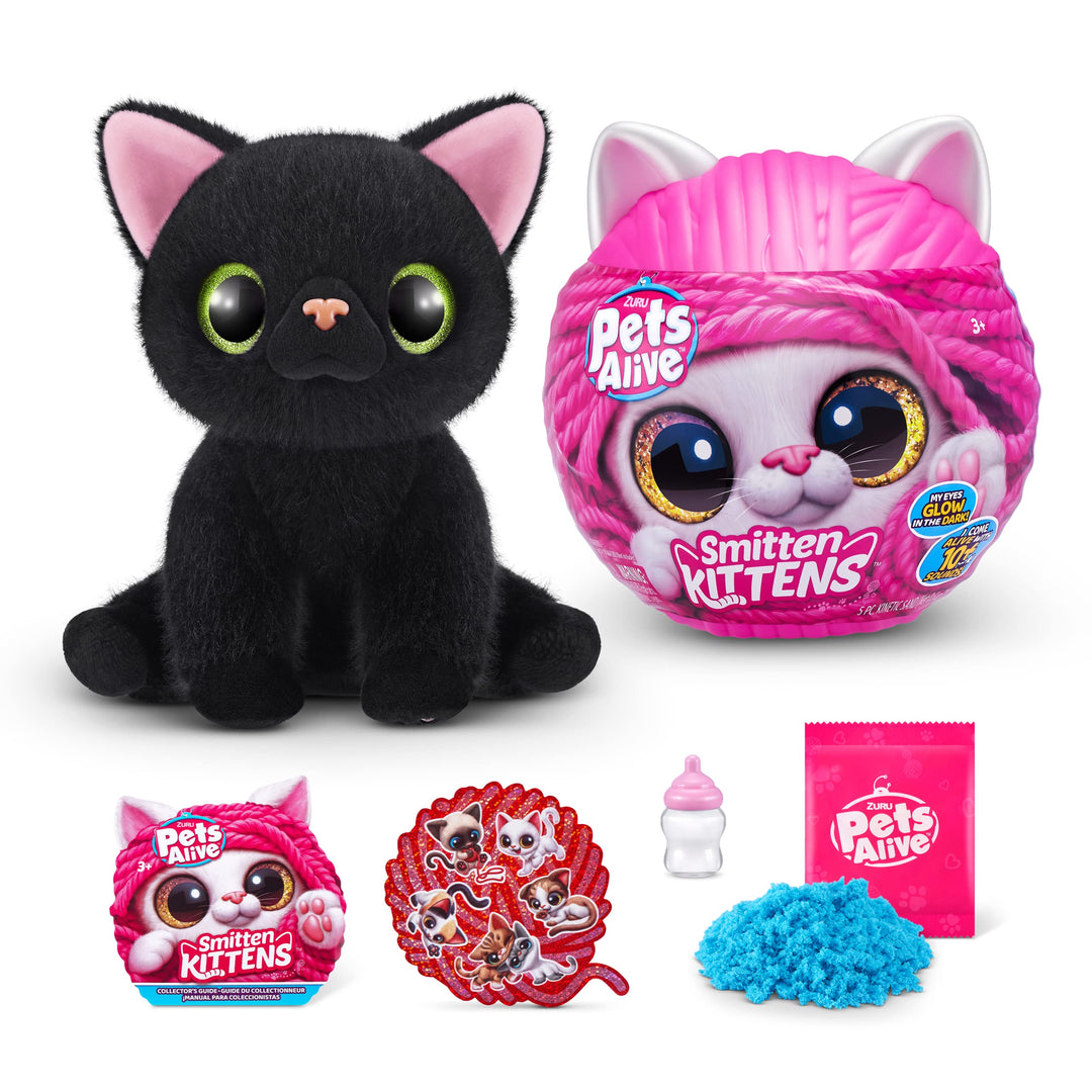 Pets Alive Smitten Kitten Lucky - Interactive Electronic Plush Toy with 10 Real Kitten Sounds, Ages 3+