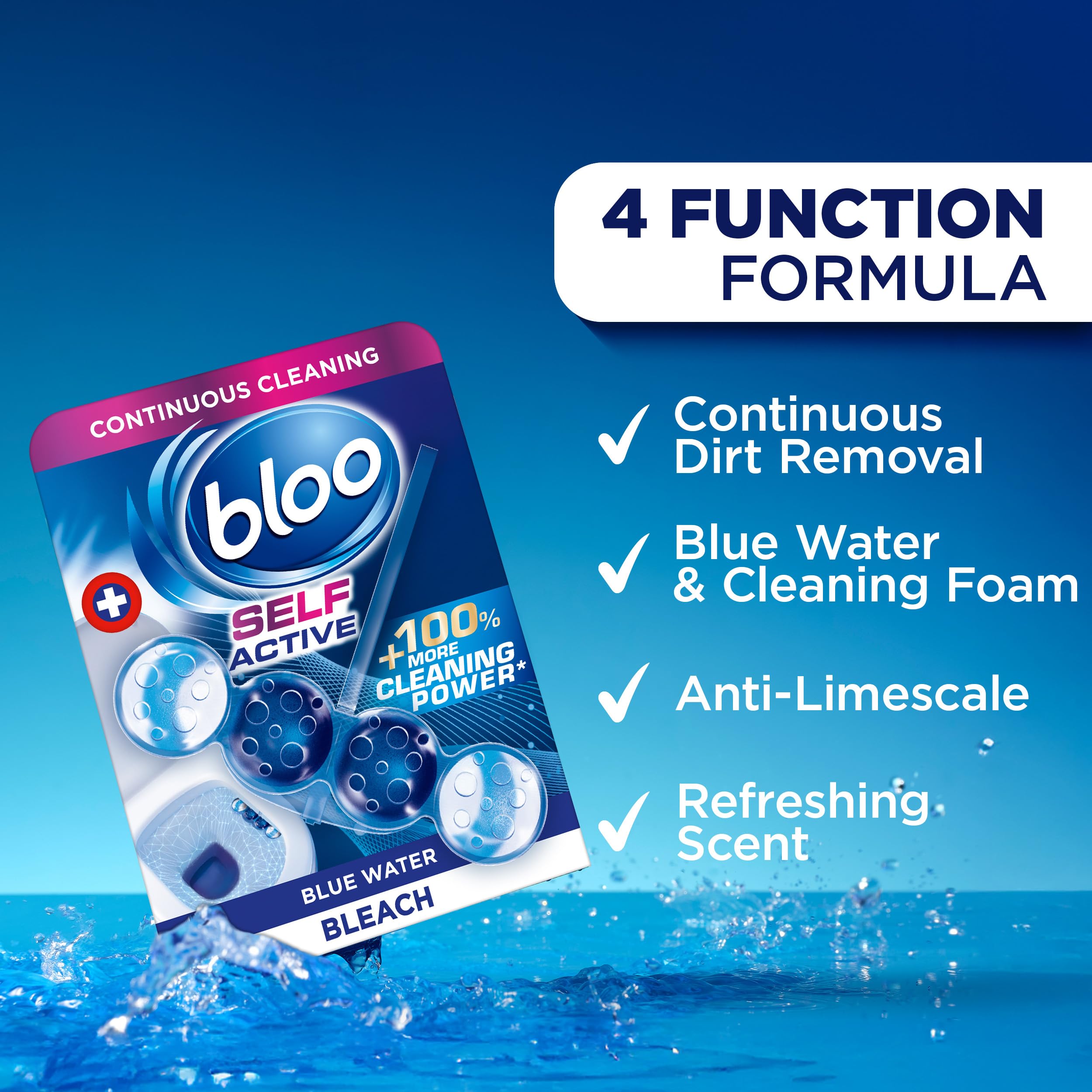 Bloo Self Active Bleach Toilet Rim Block - 4-Function Formula, Pack of 3 2