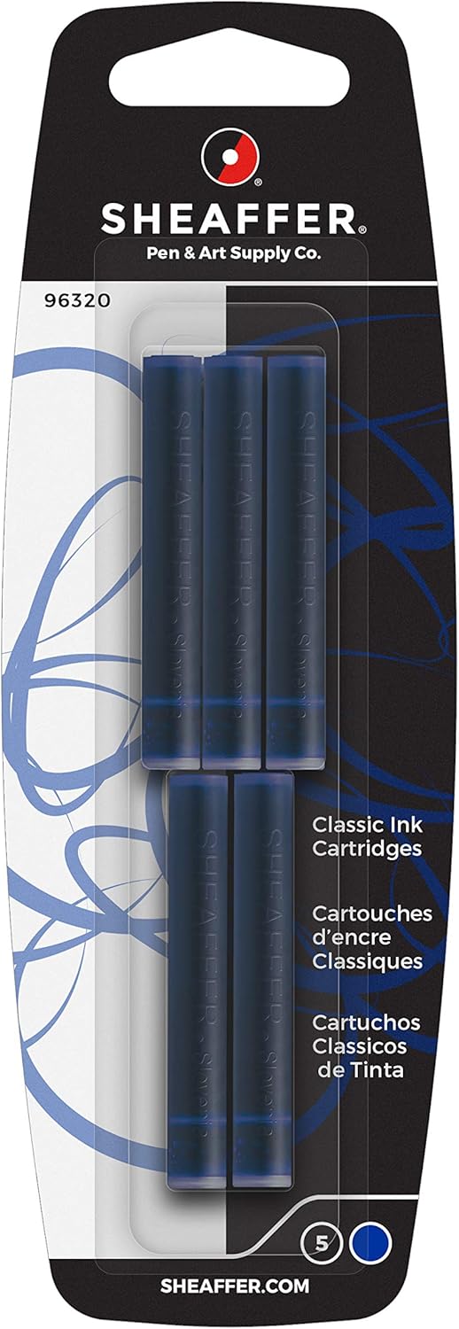 Sheaffer Skrip - Classic fountain pen ink cartridge, pack of 5, washable deluxe blue