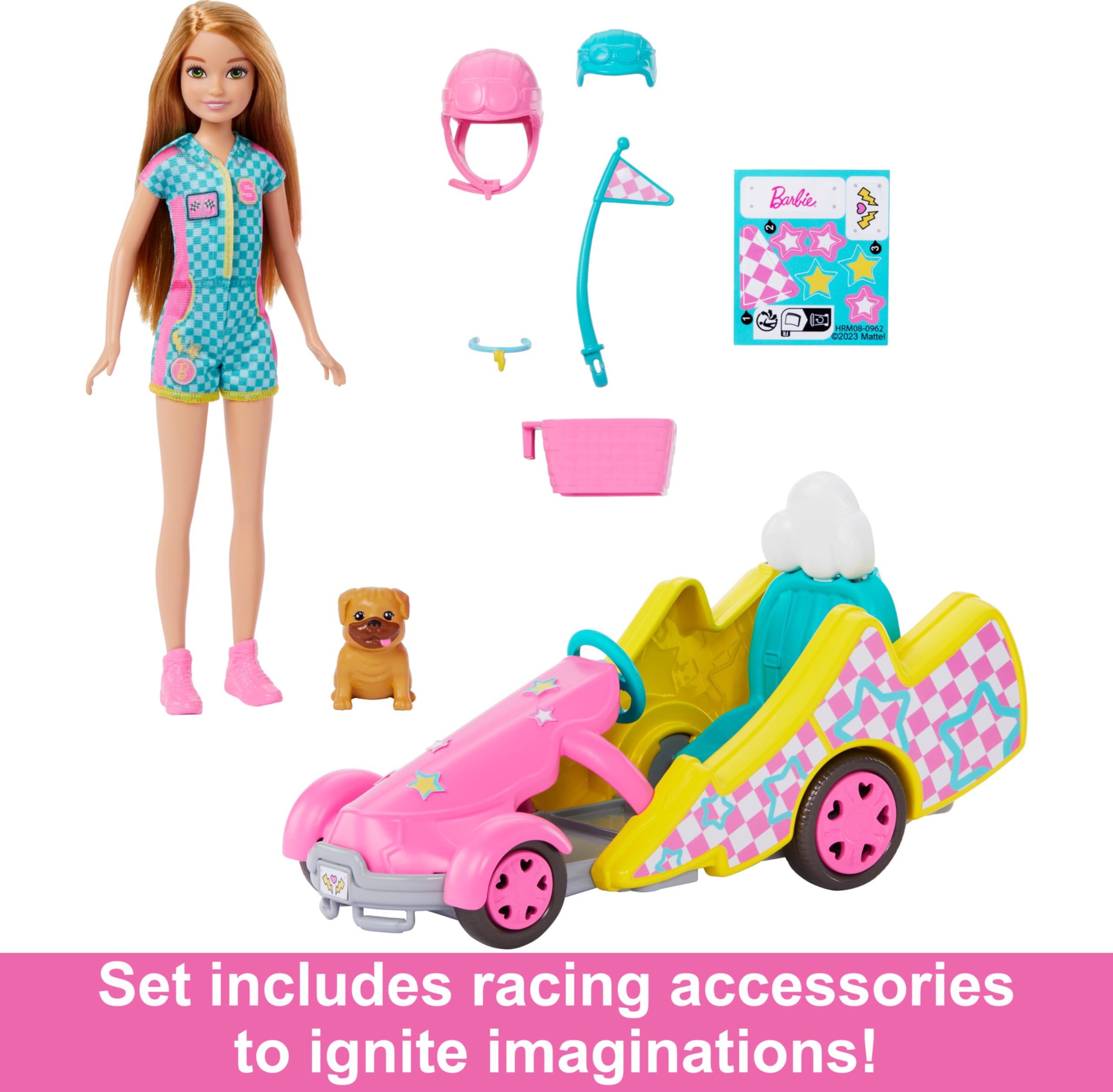Barbie Stacie Doll with Go-Kart Car, Dog, Accessories & Sticker Sheet - Doll Playset for Kids 3+ 5