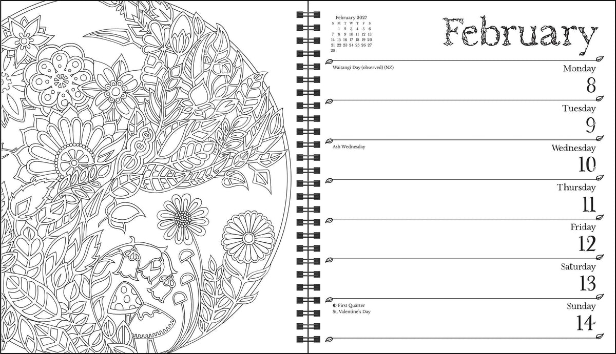 Johanna Basford 2027 Weekly Coloring Calendar - 120 Pages, January–December
