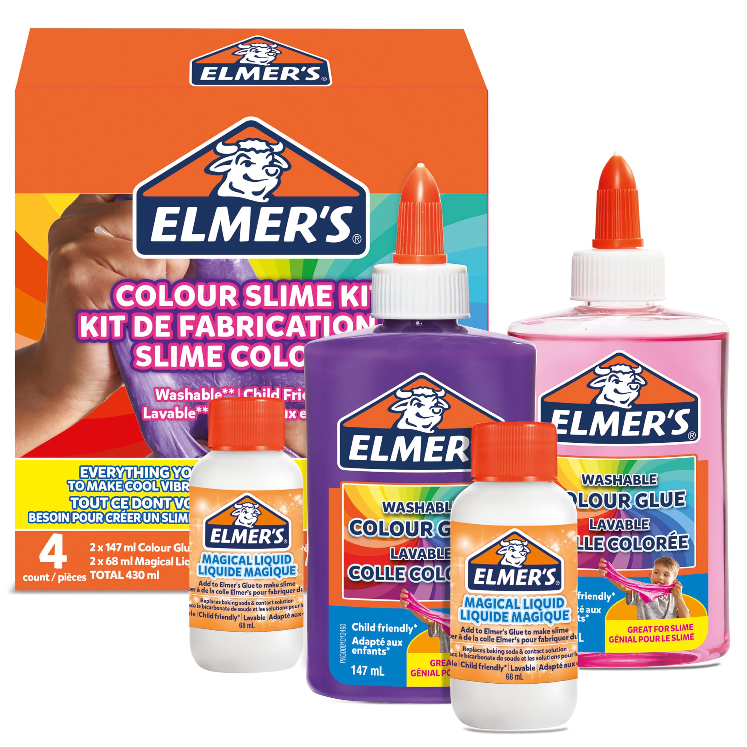 Elmer's Colour Slime Kit - Washable Purple & Pink Slime Supplies with Magical Liquid Activator 1