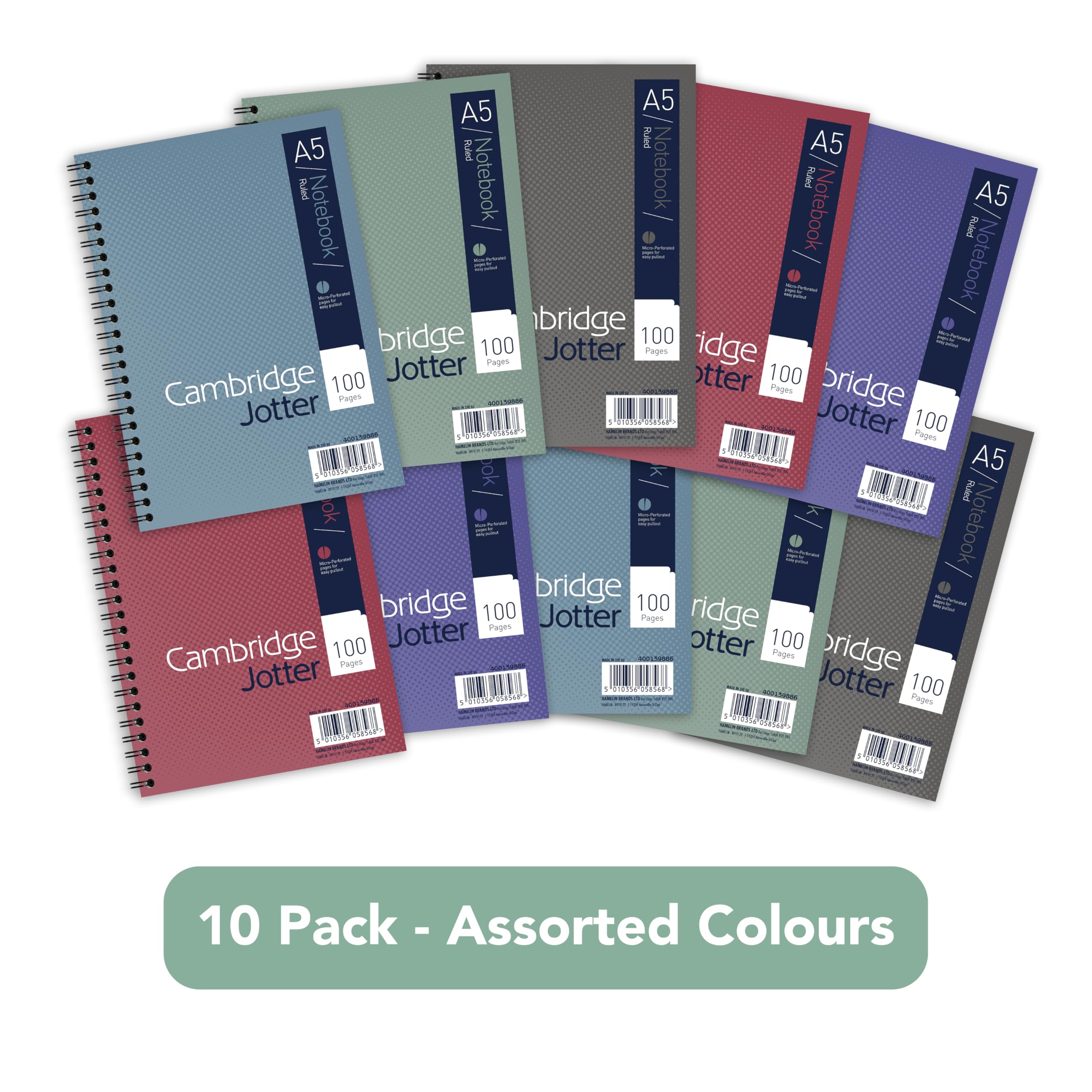 Cambridge Jotter A5 Wirebound Notebook - 10 Pack, 8mm Lined with Margin, 100 Pages 7