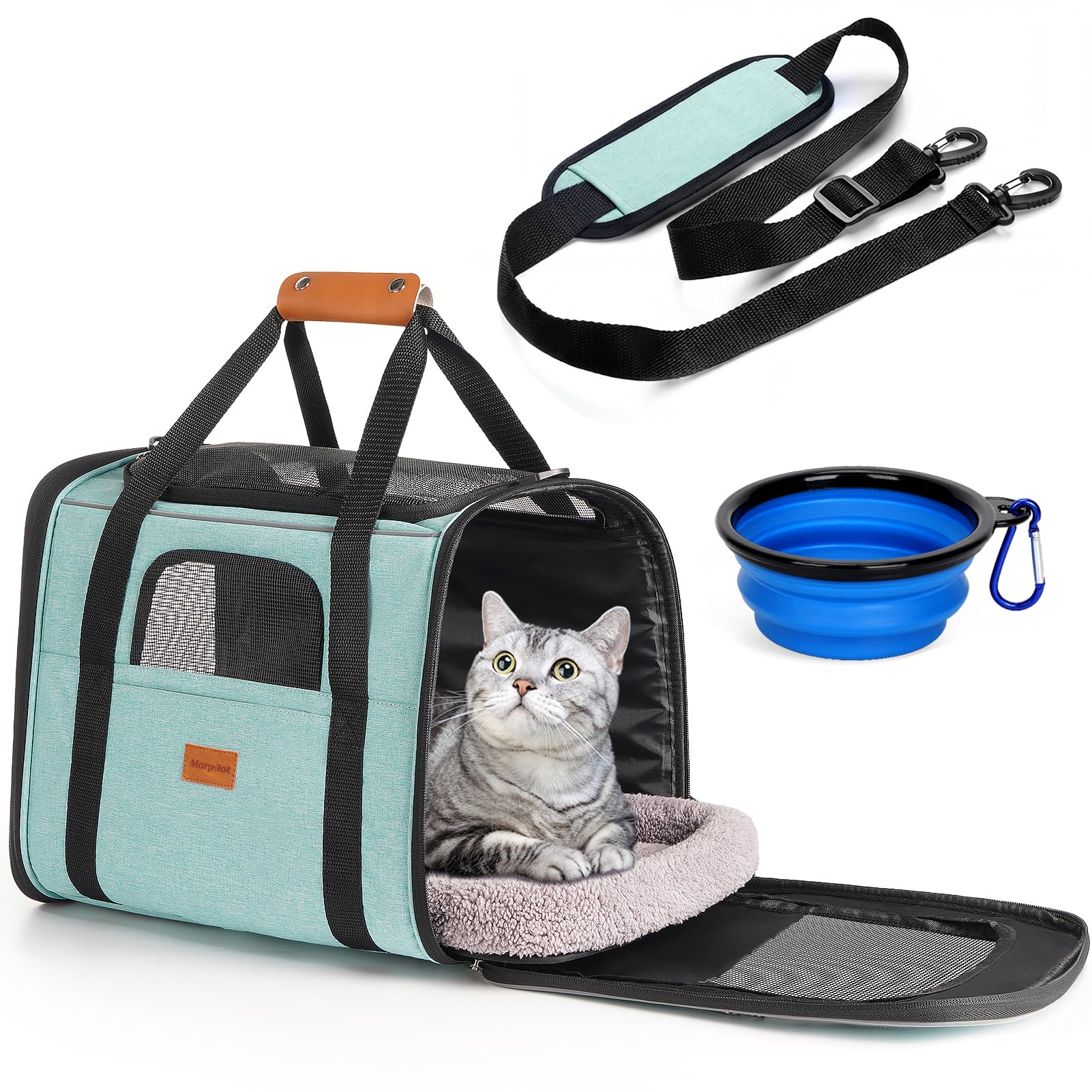 Morpilot Soft-Sided Pet Carrier - Airline Approved, Breathable, Turquoise | 47x32x36cm