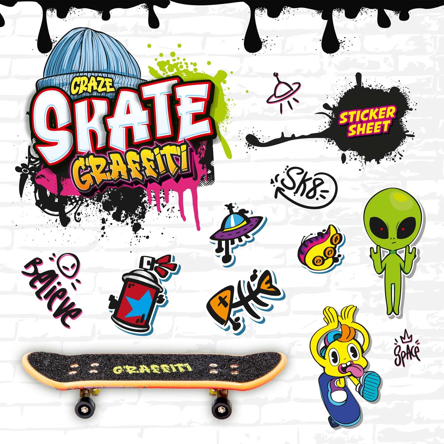 CRAZE SKATE Fingerboard Set Graffiti Edition - 4-Pack Mini Skateboards for Kids 8