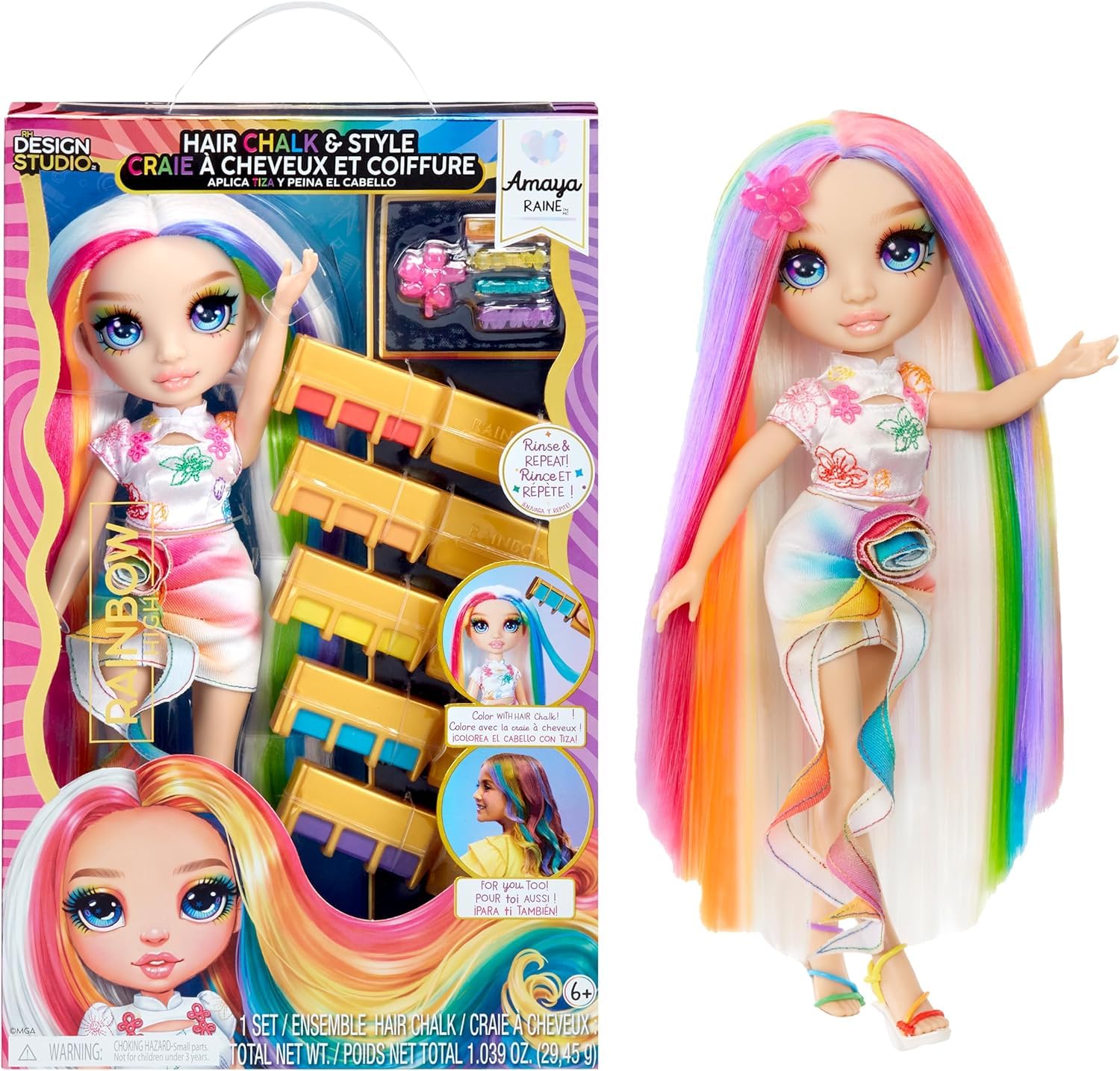 Rainbow High Amaya Hair Chalk & Style Doll - 28 cm Fashion Doll with Washable Hair Chalk Kit 1