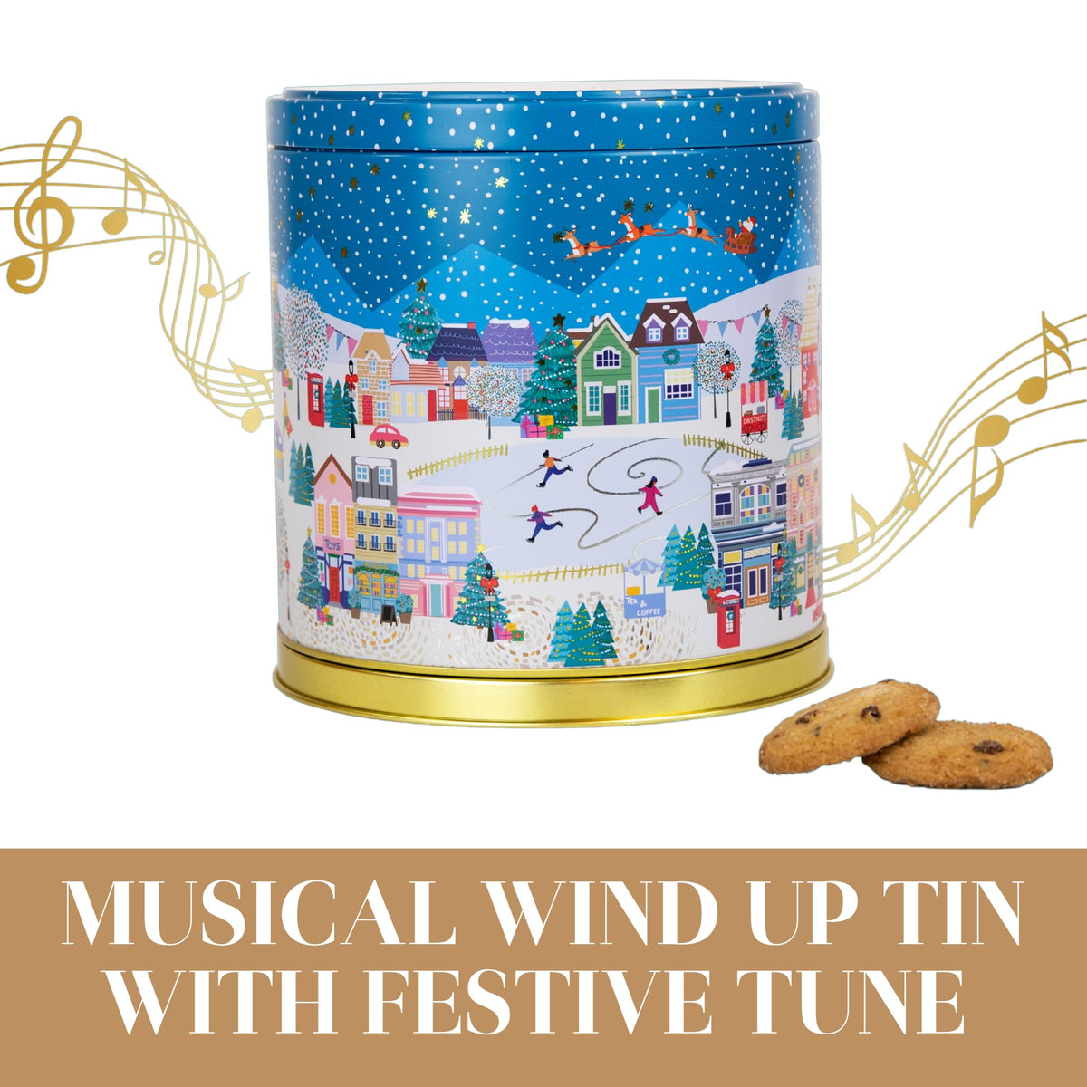 The Silver Crane Co. Merry Little Christmas Musical Carousel Biscuit Tin - Chocolate Chip Cookies