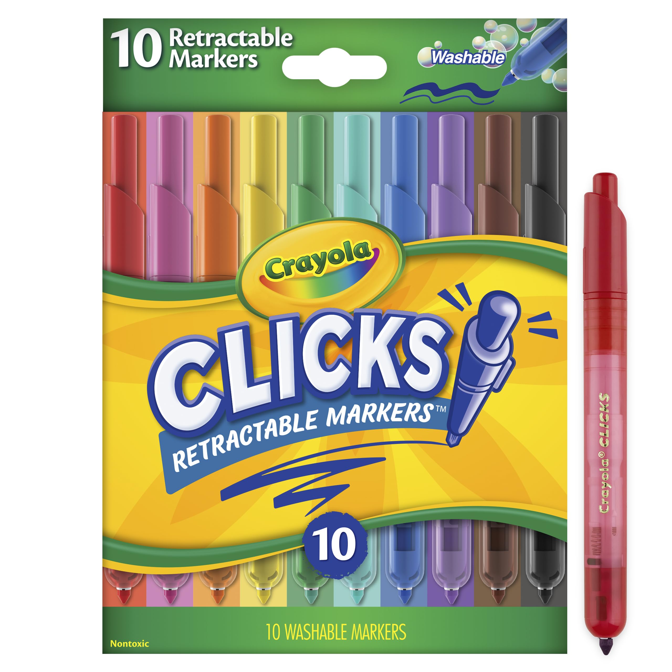 CRAYOLA Cliks Retractable Washable Marker Pens - 10 Pack | Fine Tip 0.3mm | Assorted Colors