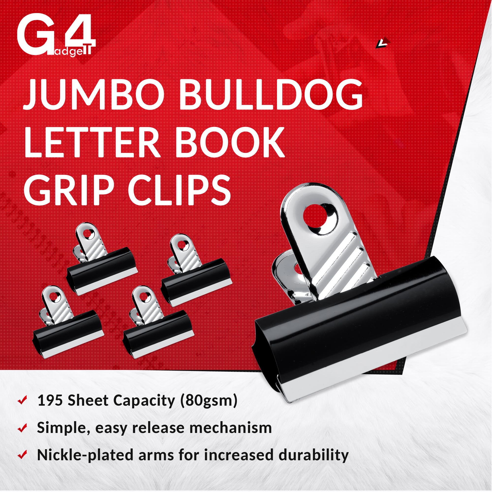 G4GADGET Jumbo Black Bulldog Clips 70mm - Heavy-Duty Metal Binder, 10 Pack | Holds 195 Sheets 3