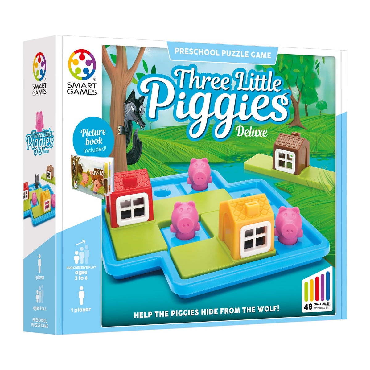 SmartGames Three Little Piggies Deluxe Puzzle Game - 48 Challenges, Age 3+