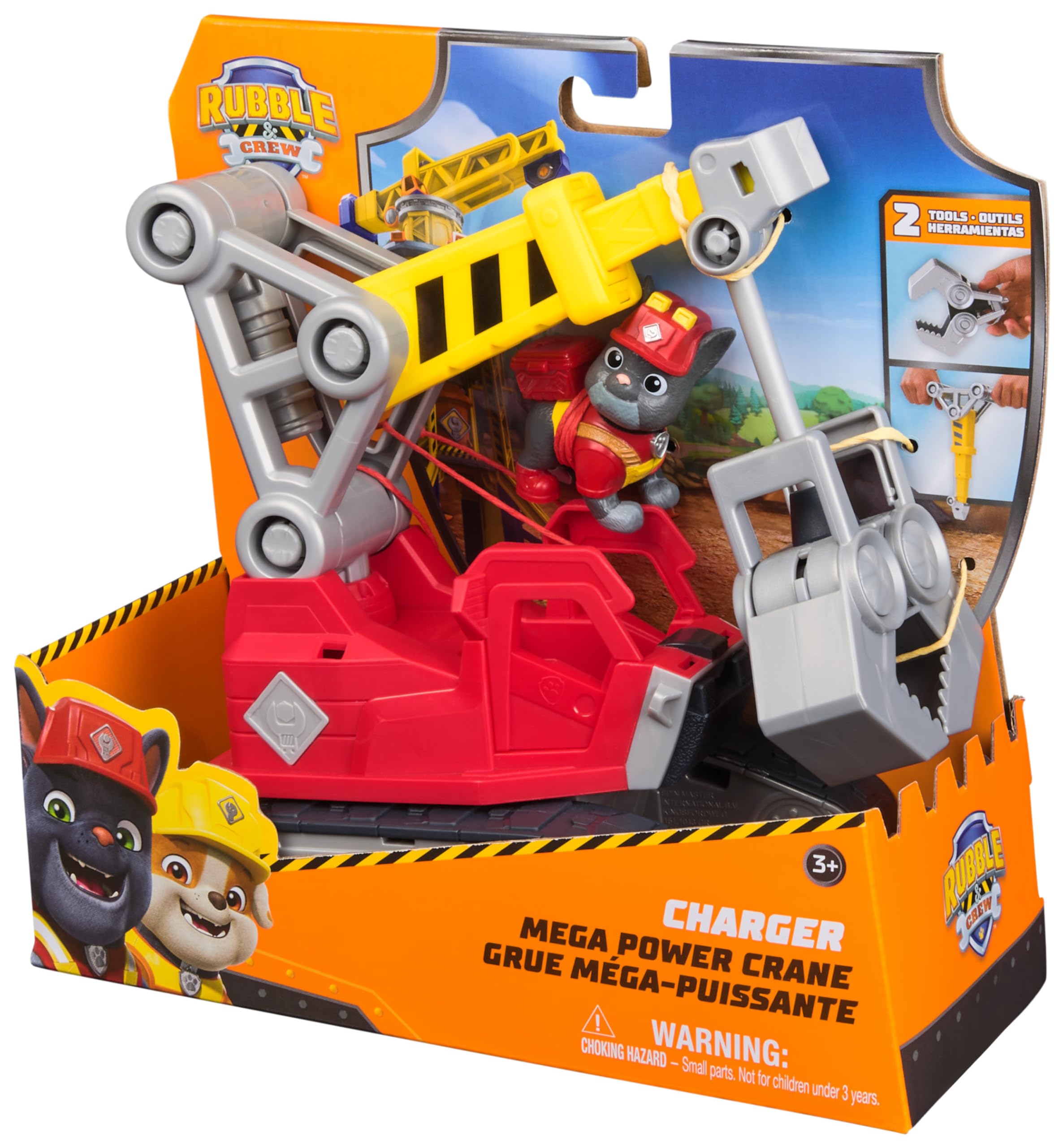 Rubble & Crew Charger's Mega Power Crane Toy Truck with Figure | Ages 3+ | Plastic