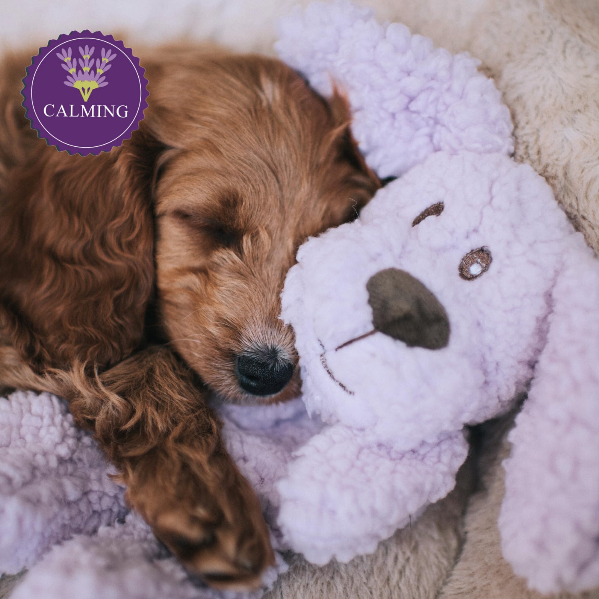 AROMADOG Calm Fleece Laying Down Dog Toy - Lavender Scented, Stuffing-Free, Squeaker | 33cm 5