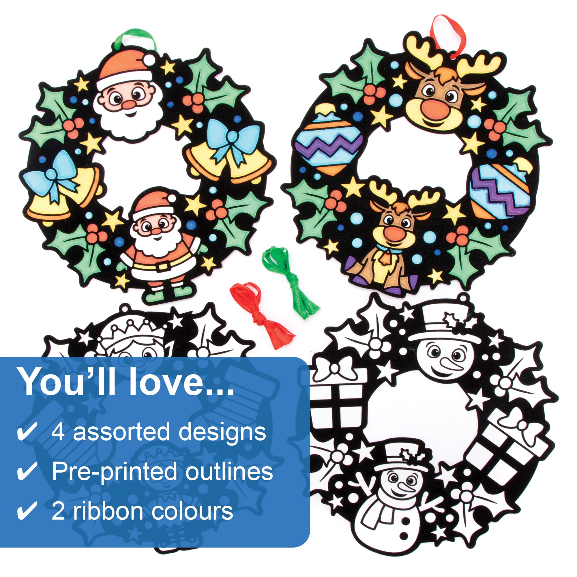 Baker Ross Christmas Colour In Wreaths - Pack of 8 Craft Kit for Kids 9