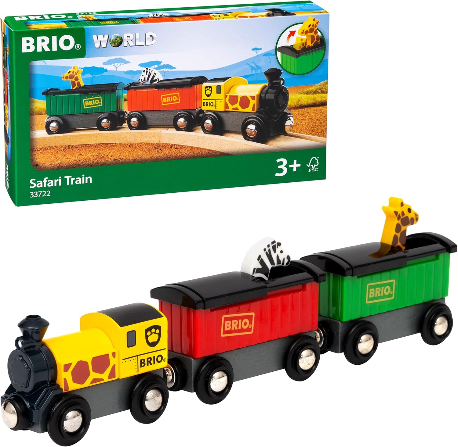 BRIO World Safari Train Set - Wooden Magnetic Train Playset for Kids 3+ 1