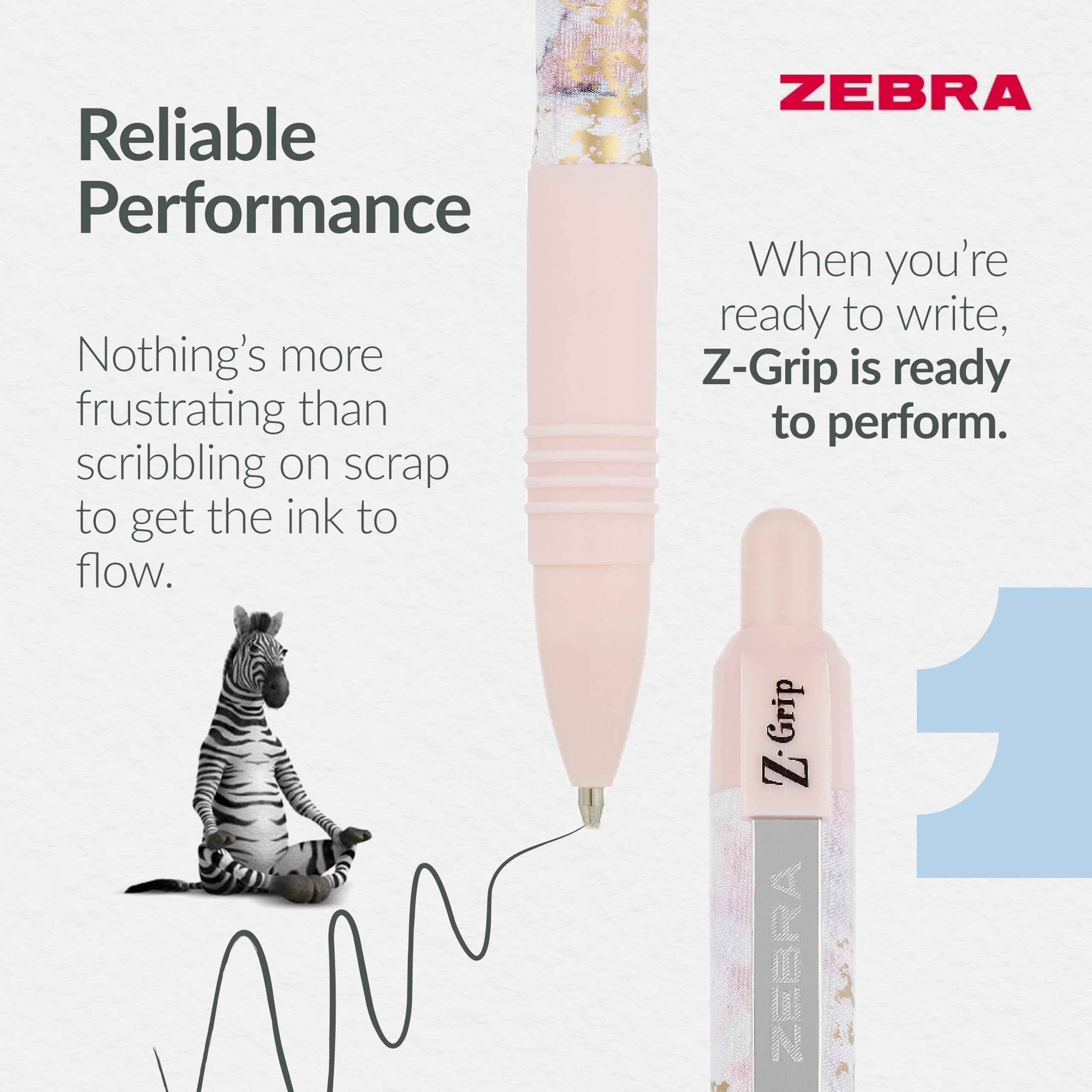 Zebra Pen Z-Grip Smooth Glam Retractable Ballpoint Pens - Black Ink, 1.0mm Medium Point, 3 Pack 5