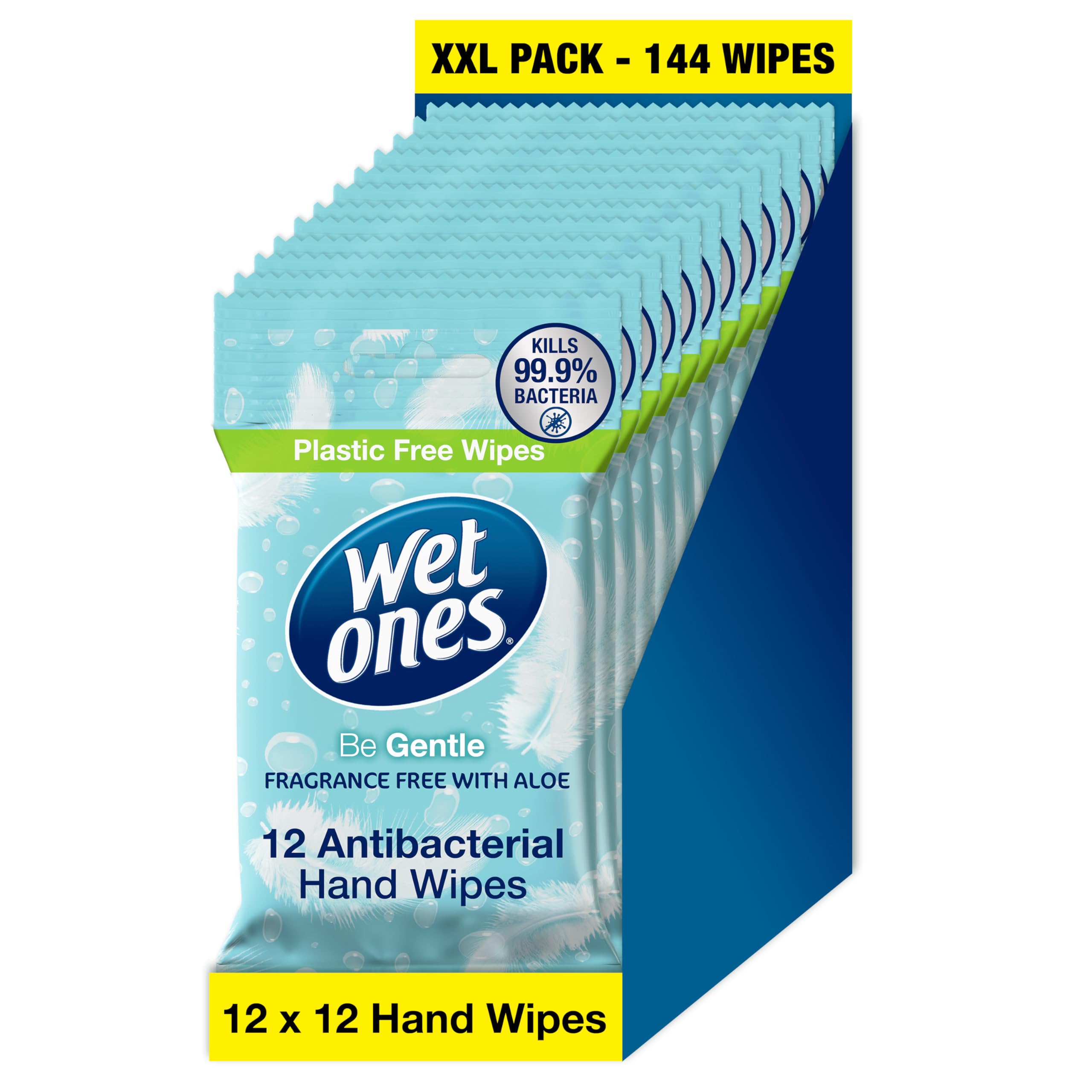 Wet Ones Antibacterial Pocket Size Hand Wipes - Plastic Free, Fragrance Free | 12 Count Pack 1