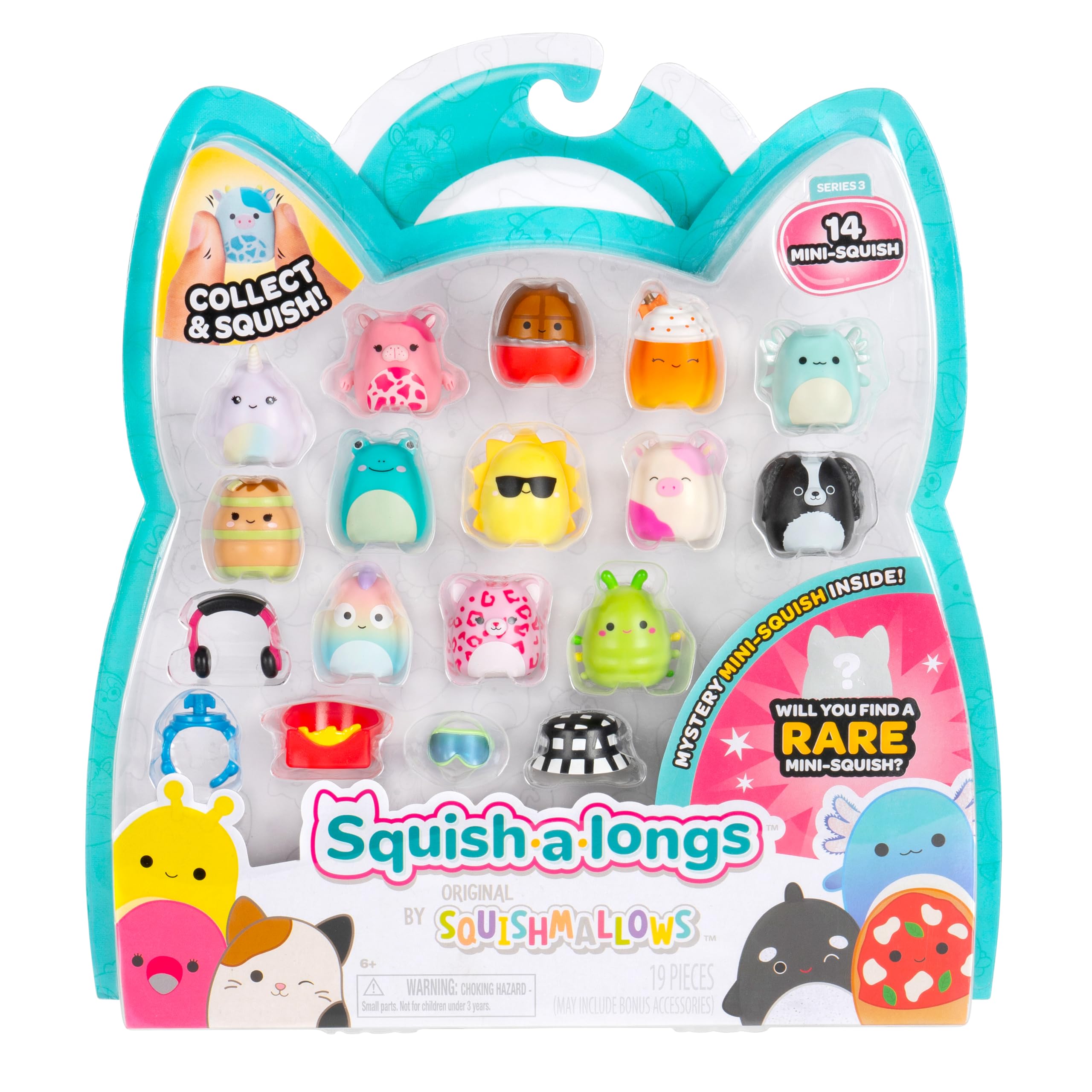 Squish-a-longs Mini-Squish 14-Pack - Pink Cow, Green Caterpillar, Rainbow Chameleon & Mystery Collectible 1