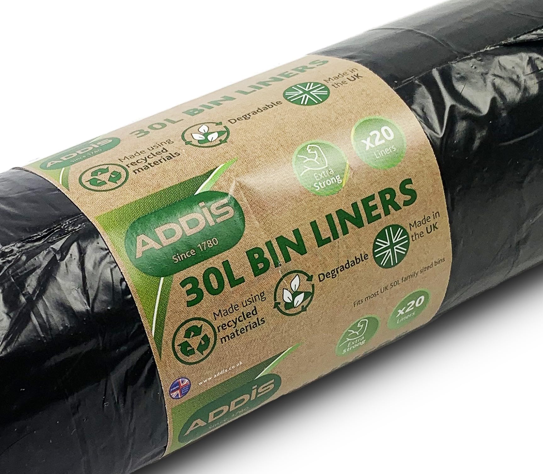 Addis 518023 Kitchen Waste Bin Liners - 30L Capacity | Pack of 20 | HDPE Plastic 2