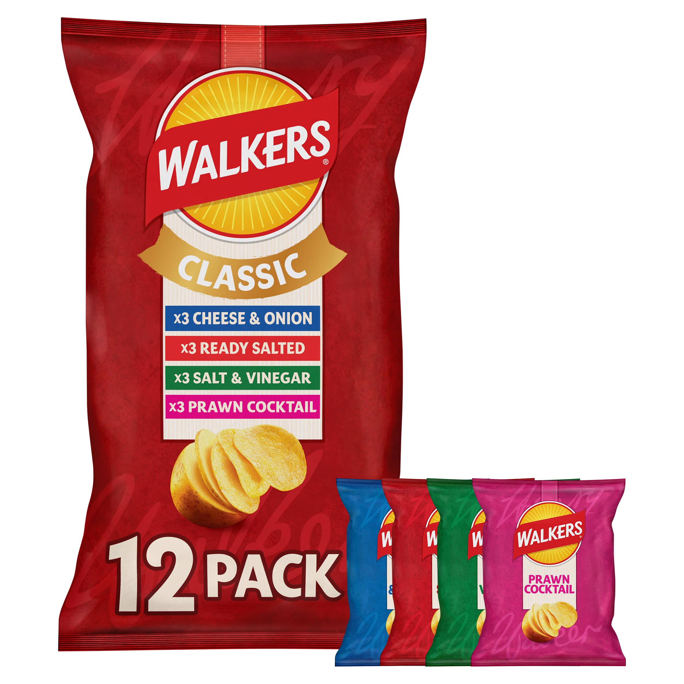 Walkers Classic Pack Crisps Multipack - 12 x 25g Bags with 4 Flavours 2