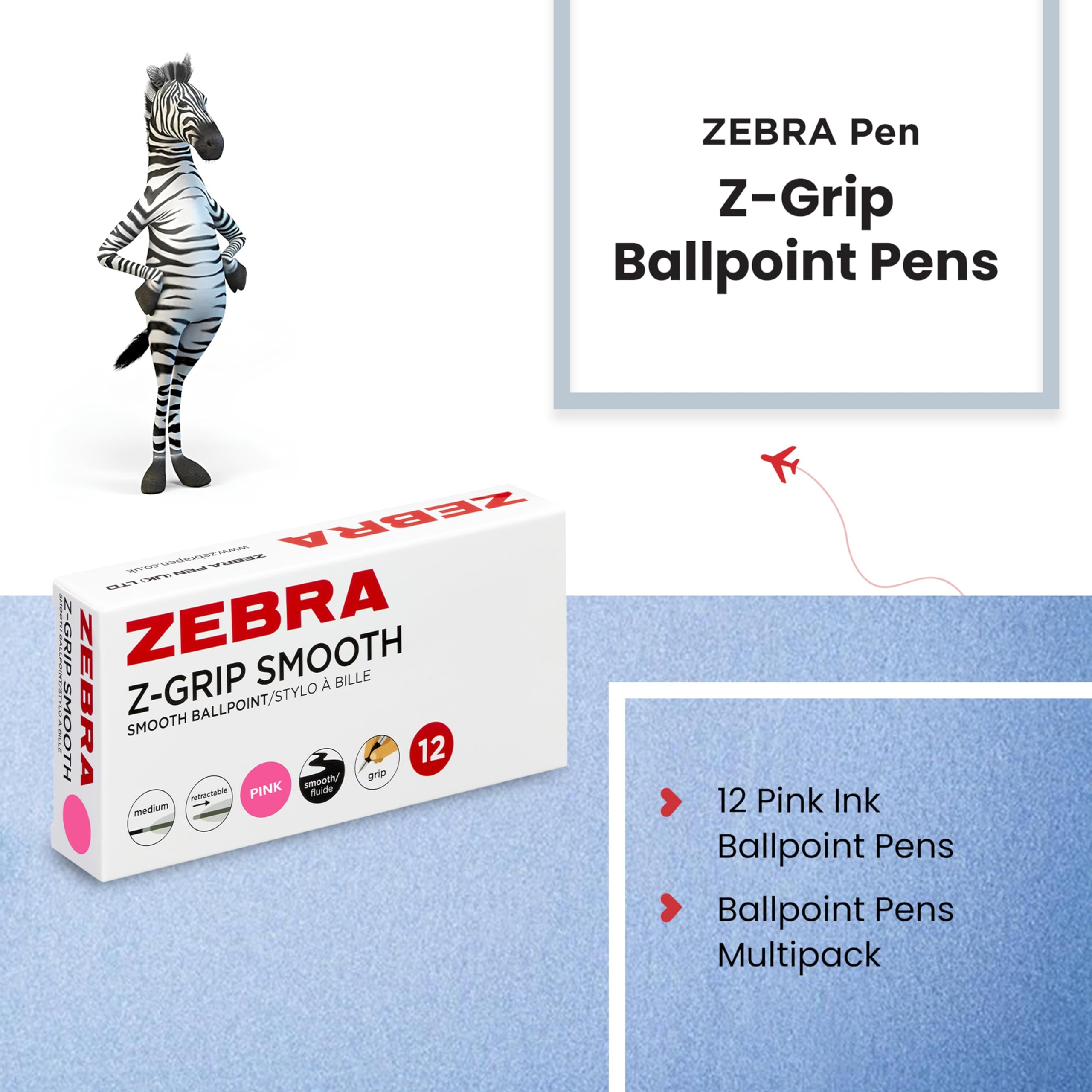 Zebra Pen Z-Grip Smooth Ballpoint Pen - Pink Ink, 1.0mm Medium Point | 12 Count Pack 2