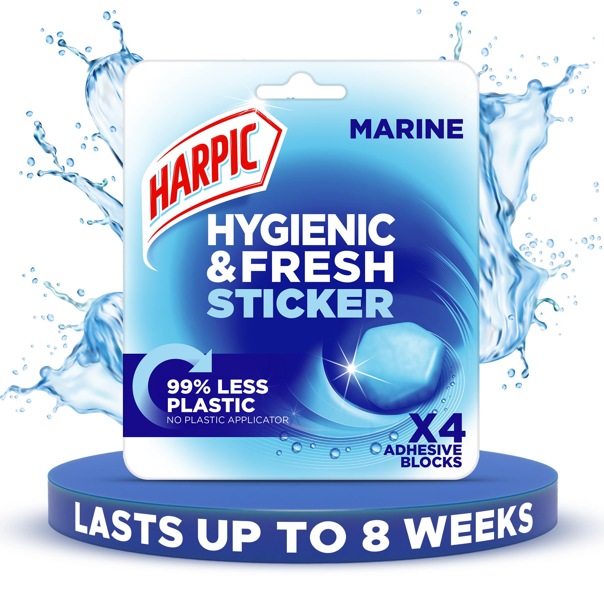 Harpic Hygienic Fresh Sticker Adhesive Toilet Block, Marine Scent, Pack of 1 (4 Tablets) 1