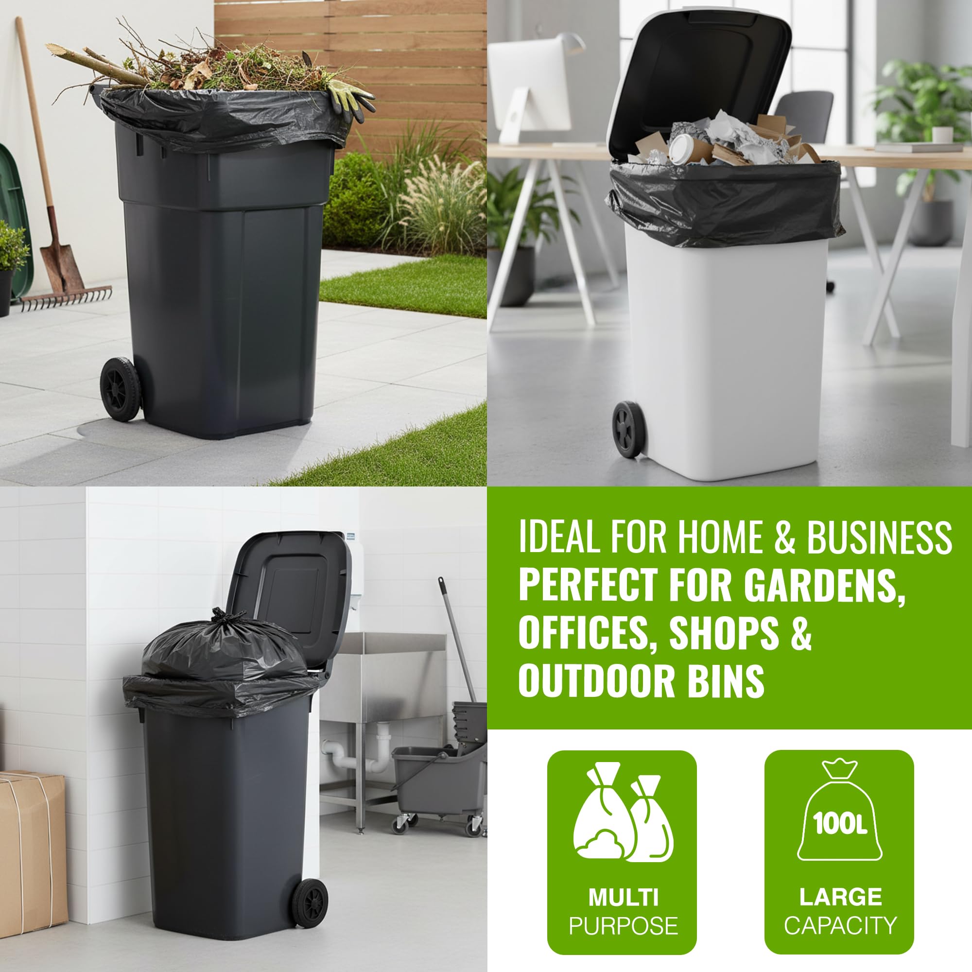 EcoBag Heavy Duty Refuse Sacks - 100L Capacity, 33μm Strength, 50 Pack | Recyclable 8