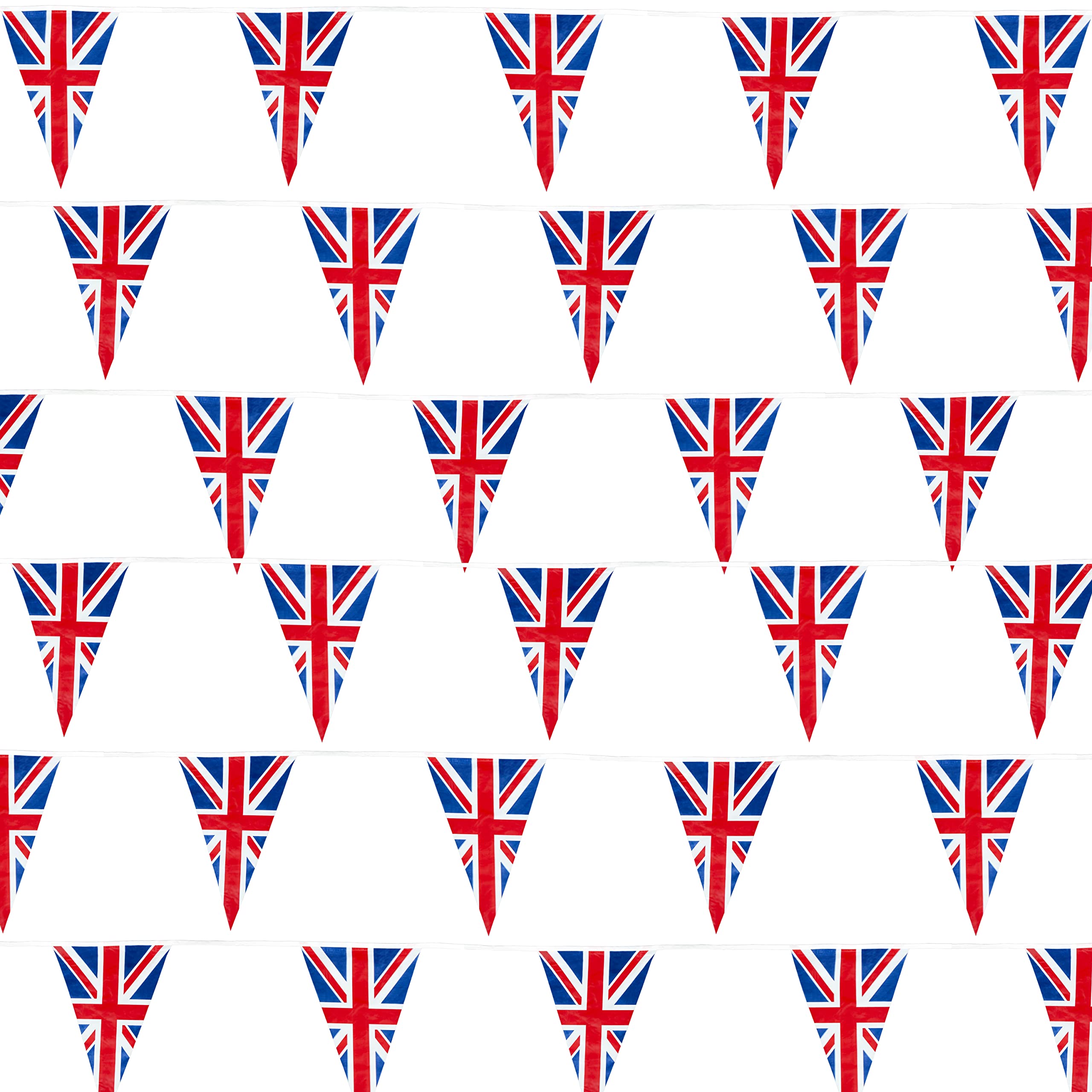 SHATCHI Union Jack Bunting Banner - 20m/65ft Long, 50 Triangle Plastic Flags for UK Celebrations 2