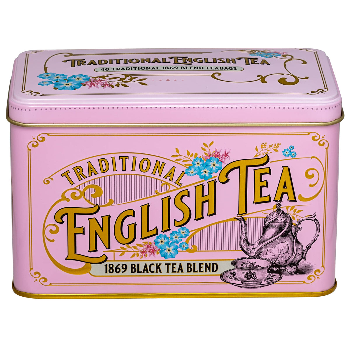 New English Teas Vintage Victorian Pink Tea Tin - 40 Breakfast Teabags, Pack of 2