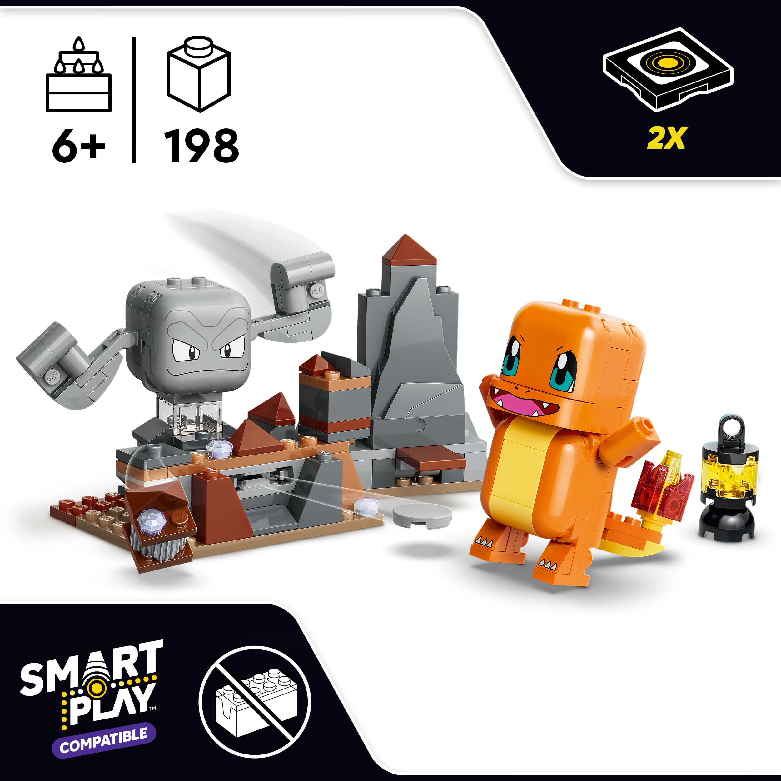 LEGO Pokémon SMART Play: Charmander and Geodude’s Cavern Clash Building Set | Ages 6+ 2