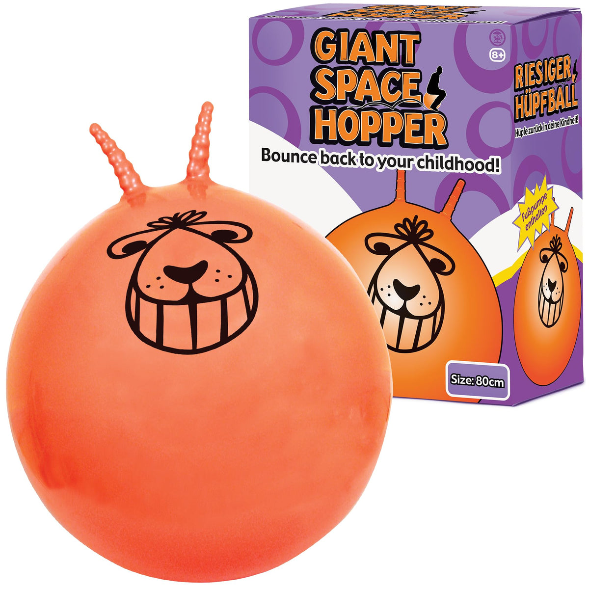 Tobar Giant Retro Space Hopper - 80cm Diameter | Orange | Includes Foot Pump 2