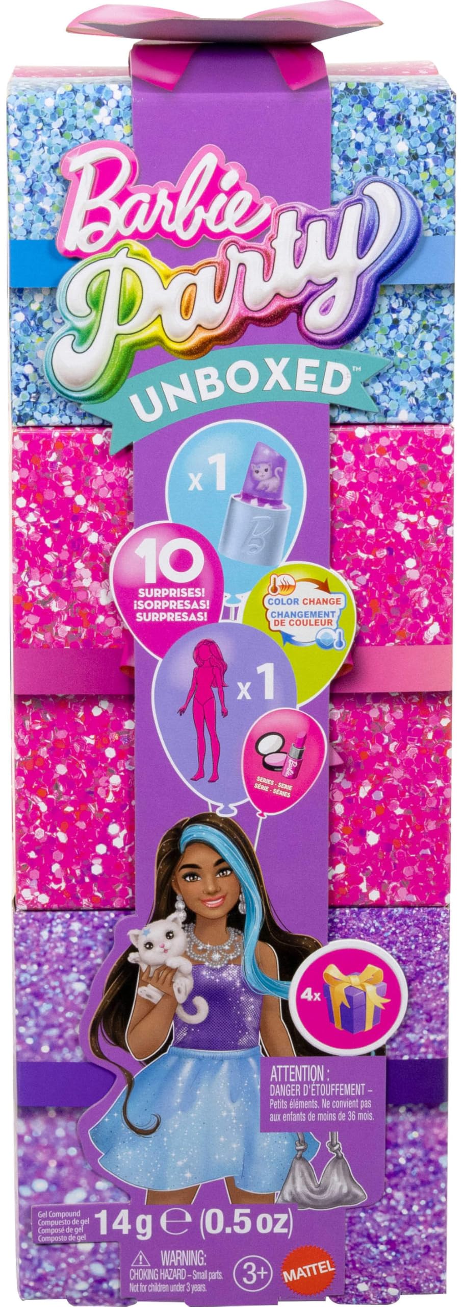 Barbie Party Unboxed Doll & Accessories, Glam Party Series with 10 Surprises | Model JFY66