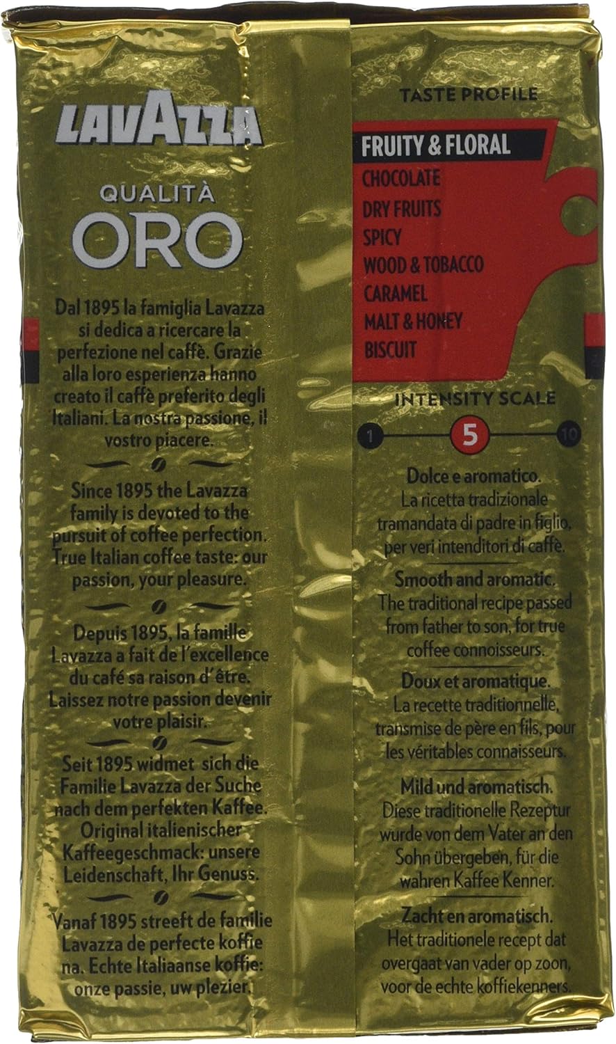 Lavazza Qualità Oro Ground Coffee - 6 x 250g Packs, 100% Arabica Blend for Moka Pot & Filter