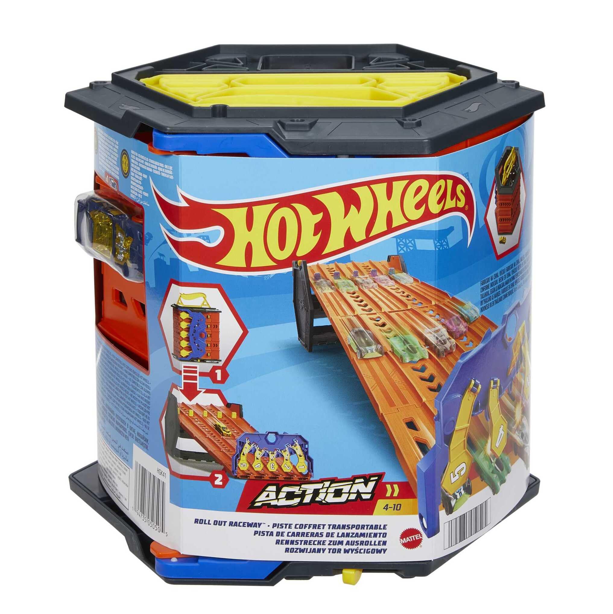 Hot Wheels Roll Out Raceway Track Set - 5-Lane Racing & Toy Storage Bucket | Ages 4+ | HGK41