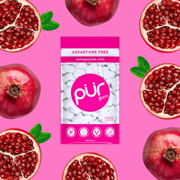 PUR - Pomegranate Mint Sugar-Free Chewing Gum (55 Pieces, Pack of 6)