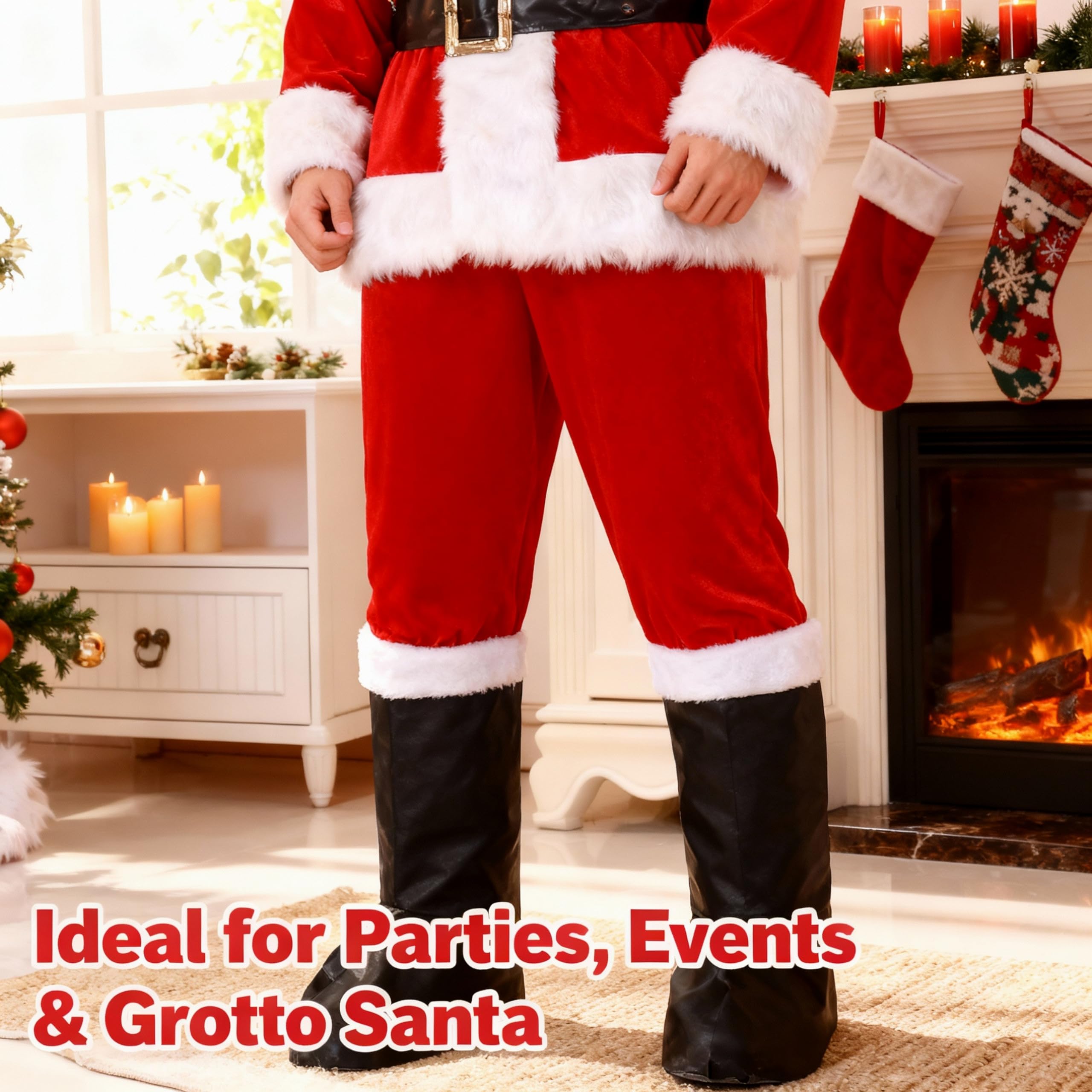 SHATCHI Santa Christmas Fancy Dress Boot Covers with Fur Trim 4