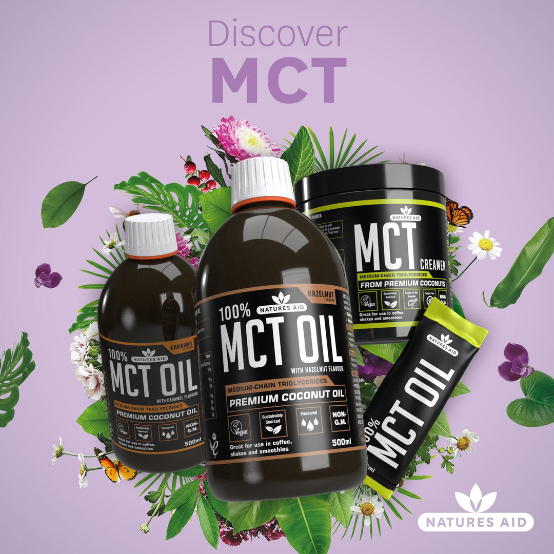 Natures Aid MCT Oil 500ml Hazelnut Flavour - Vegan, Sustainably Sourced from Coconut Oil for Coffee, Smoothies & Dressings