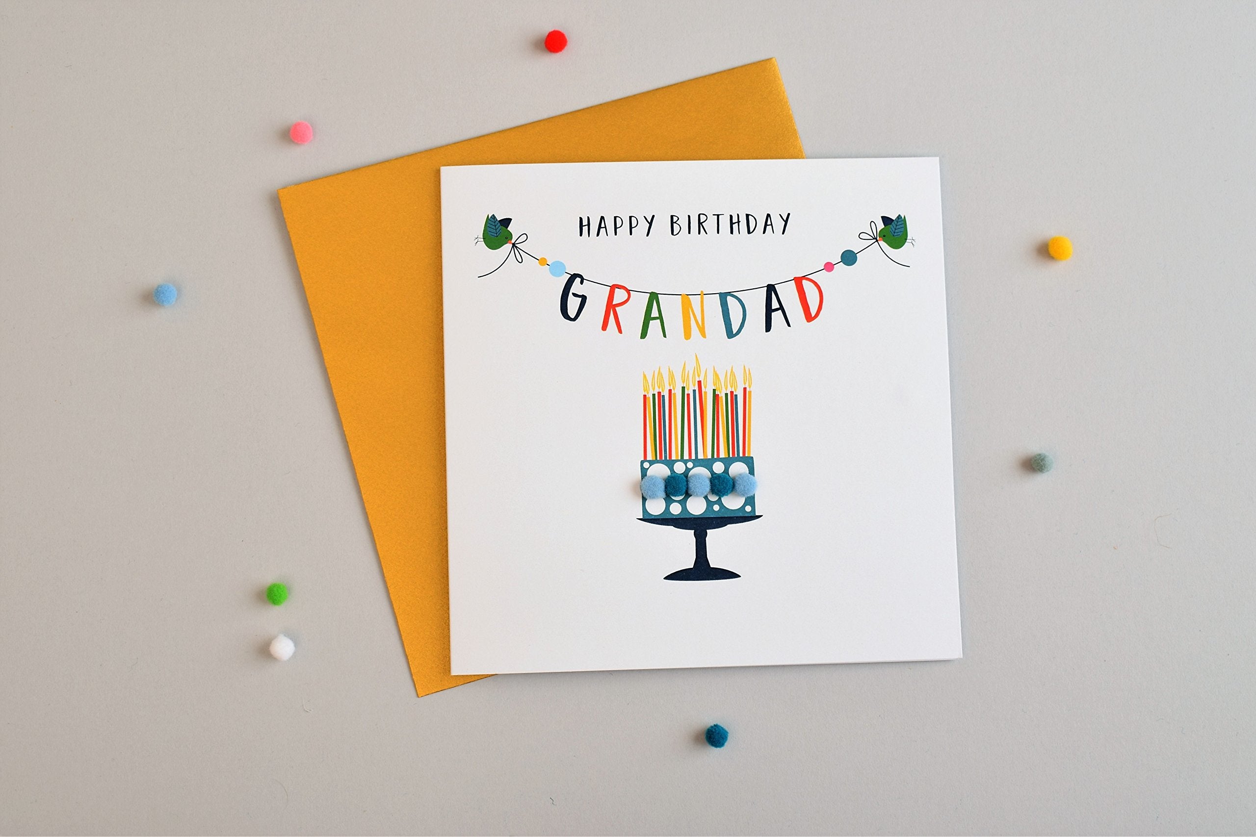 Claire Giles Greeting Cards Pom Pom Happy Birthday, Grandad | 150x150mm | Heavy 350gsm Card 3