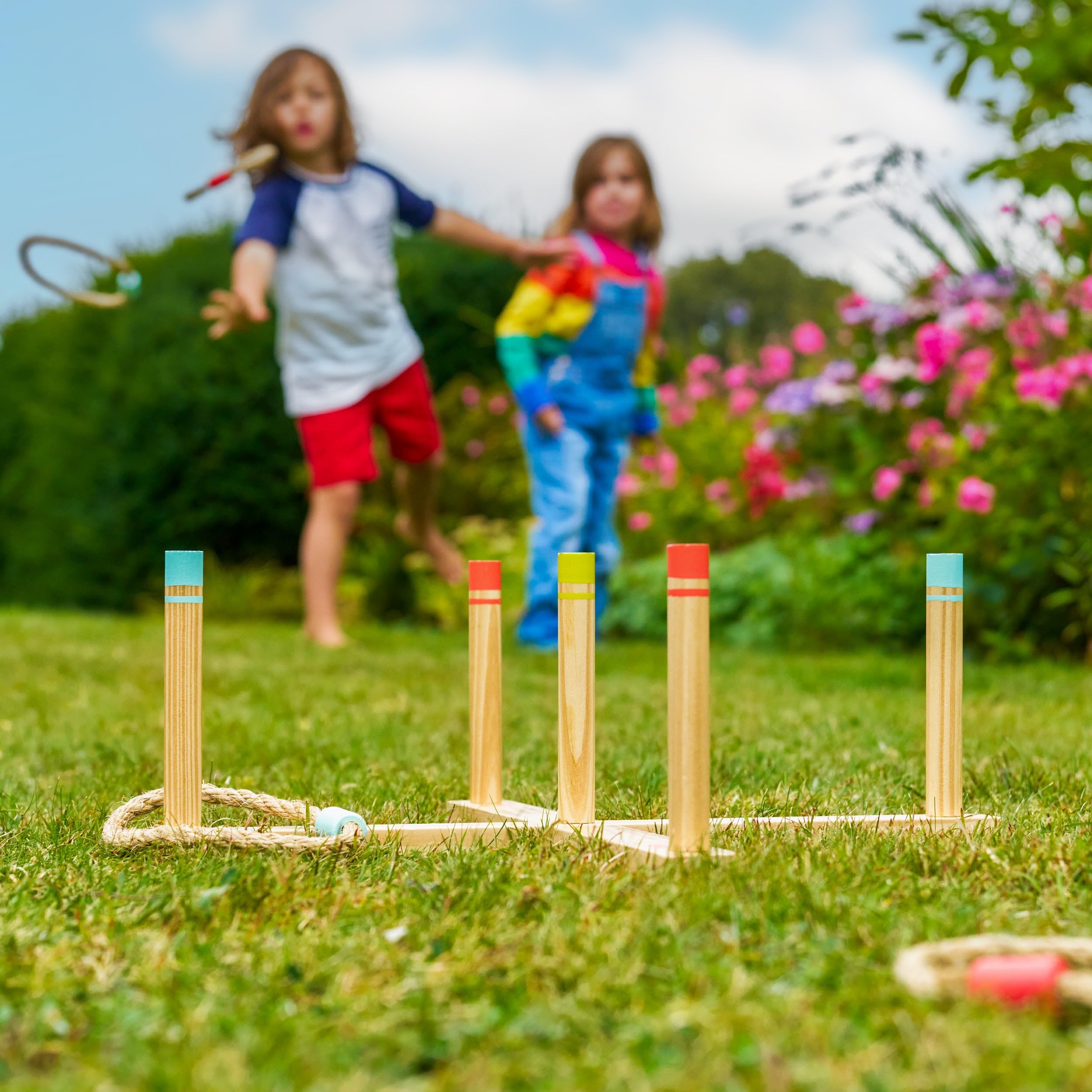TP Toys Wooden Ring Toss Game - FSC Certified Outdoor Fun for Kids Ages 3+ | 2-4 Players