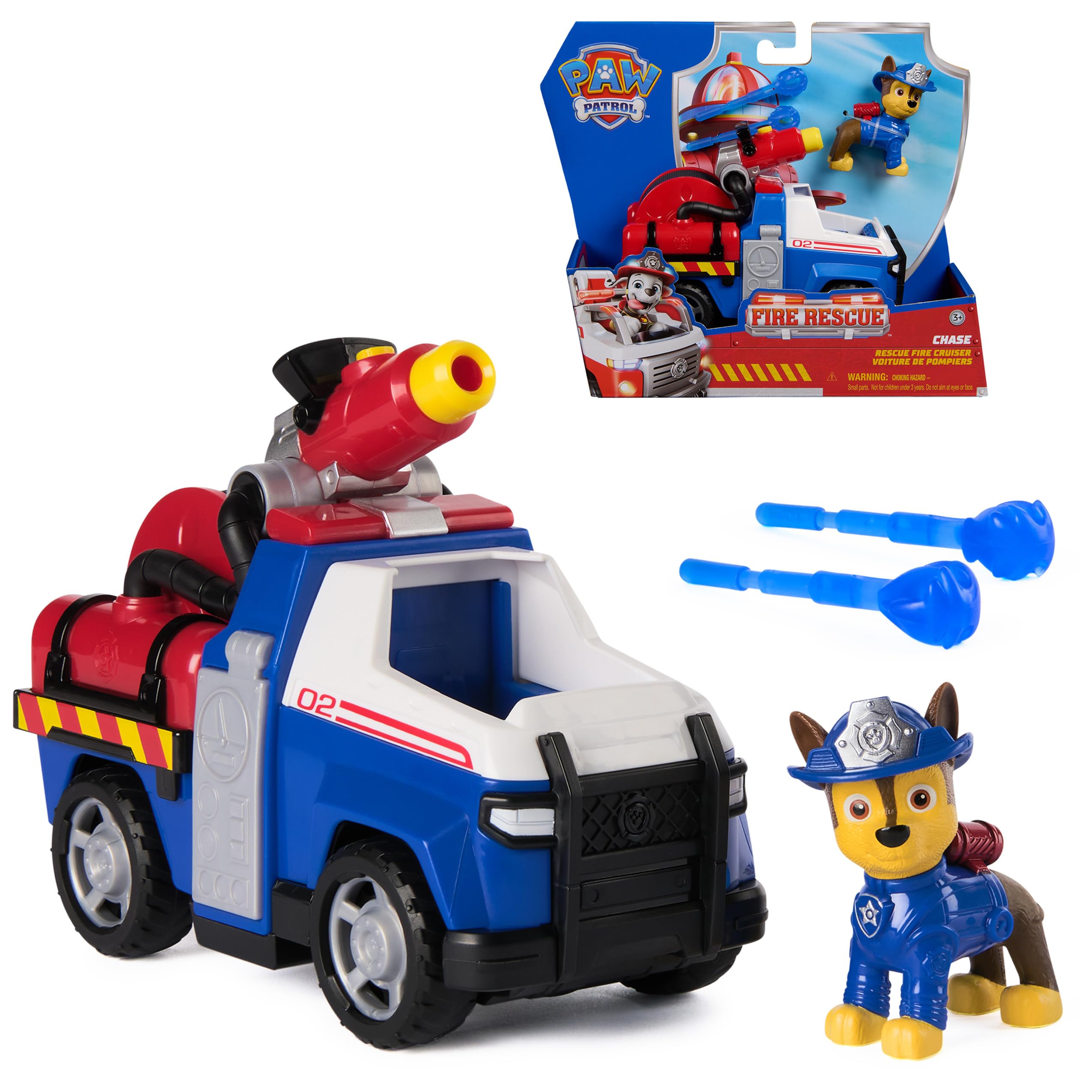 Paw Patrol Chase Rescue Fire Cruiser Truck with Figure, Launcher, and 2 Projectiles | Ages 3+