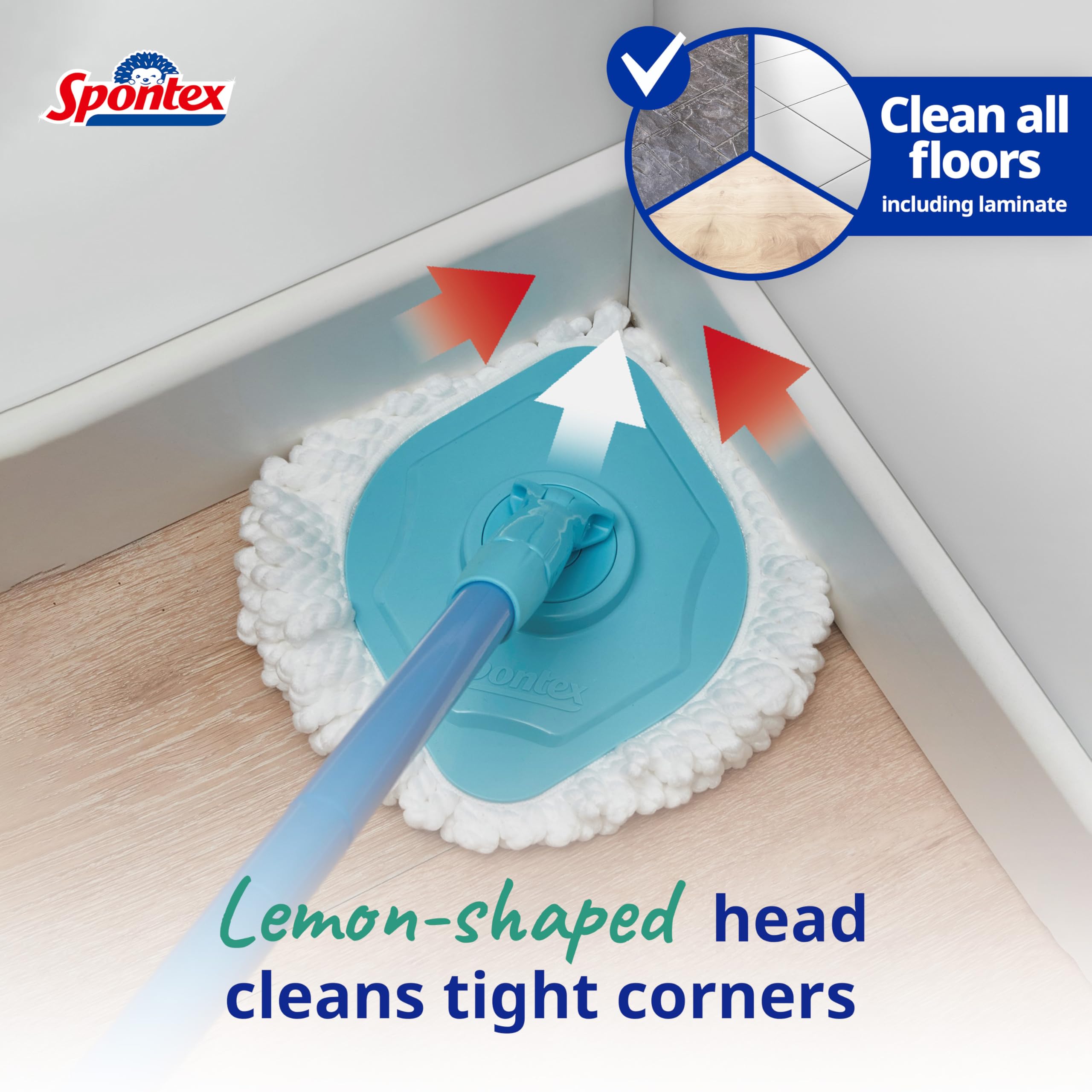 Spontex Full Action Corner System Spin Mop and Bucket Set | 360° Wringing | Microfibre Head | Cleans Laminate, Wood & Tile 2
