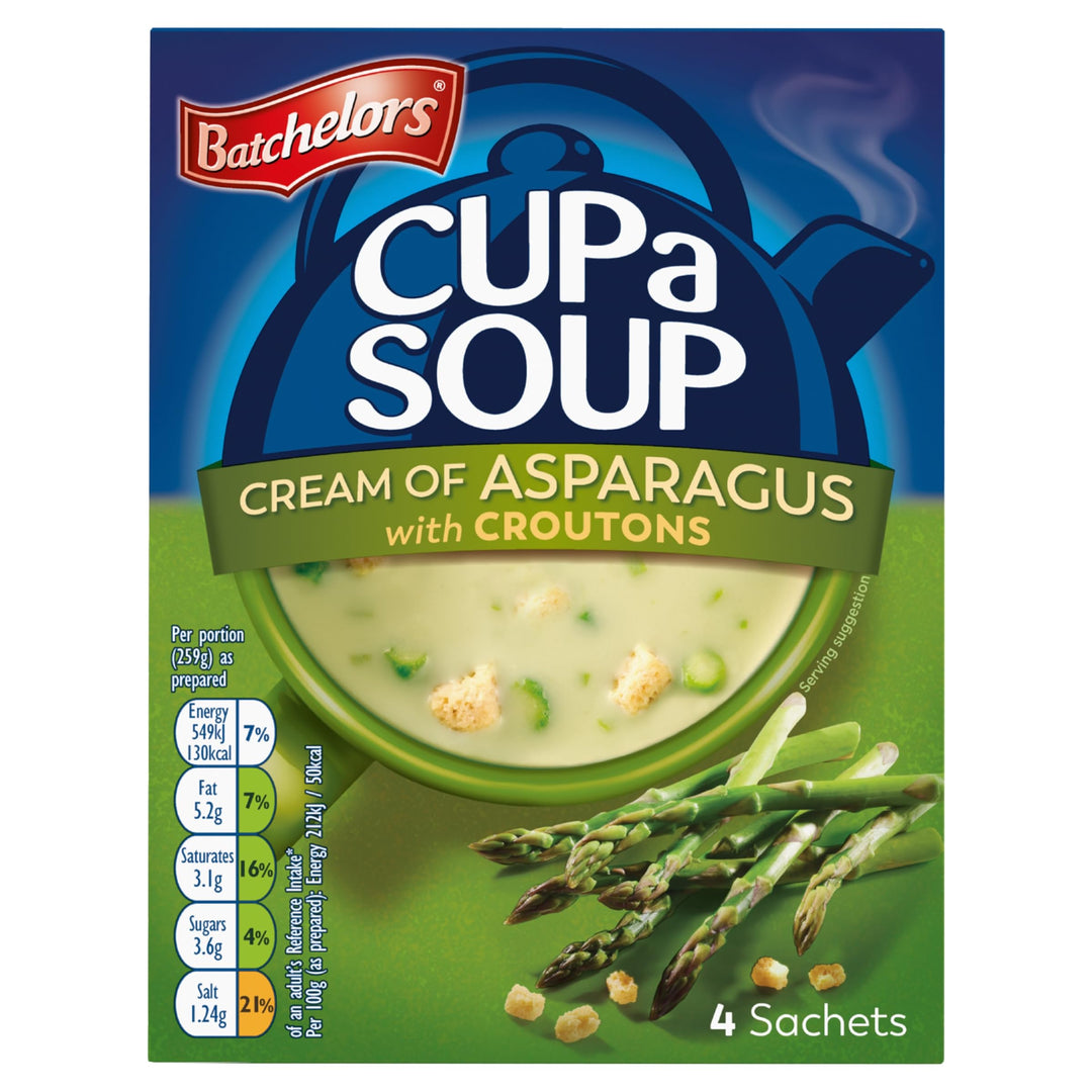 Batchelors Cup a Soup Cream of Asparagus with Croutons Instant Soup Sachets, 4 Sachets