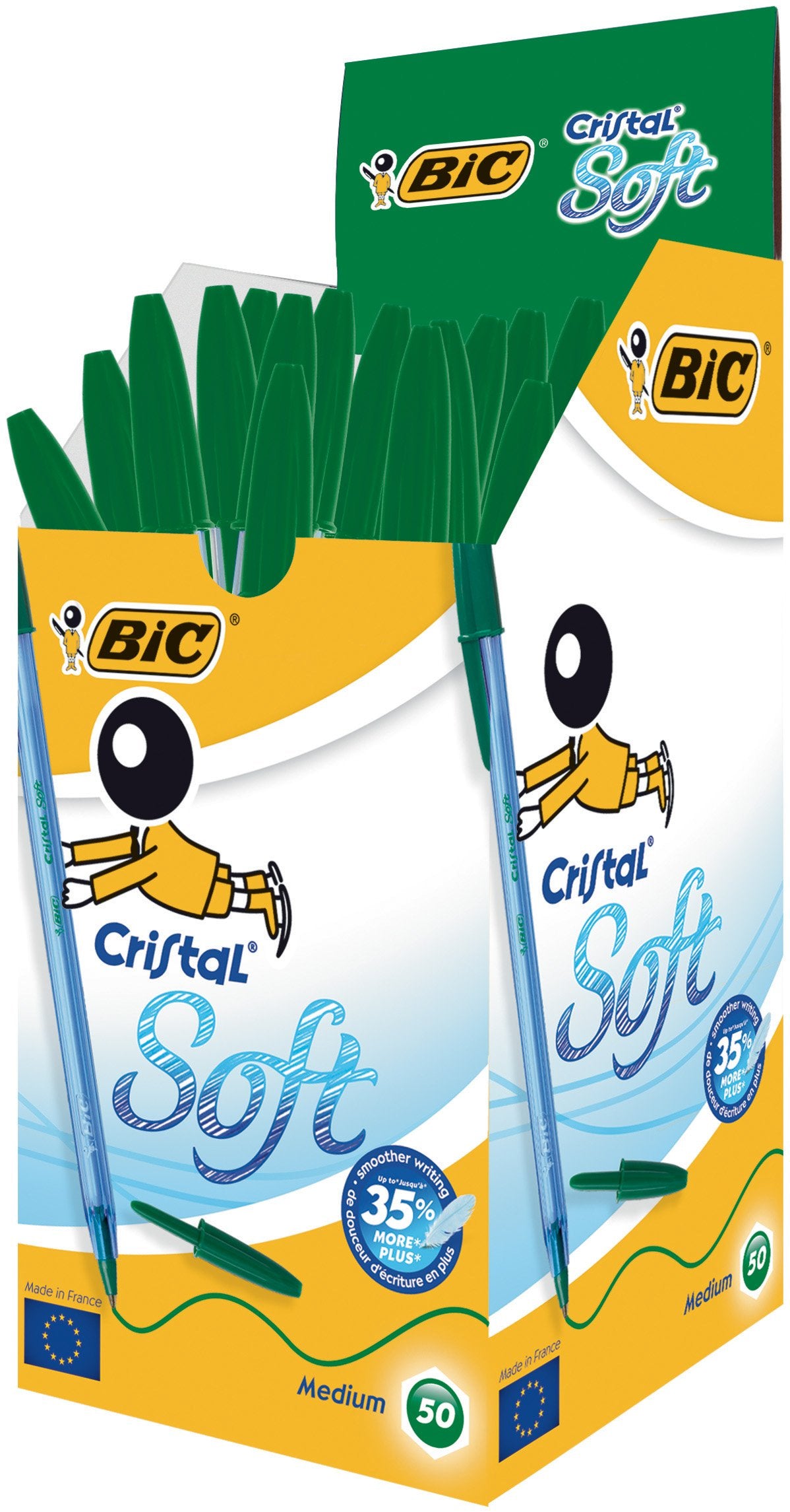 BIC Cristal Soft Ballpoint Pen - Soft Writing Experience | 0.4mm Fine Point | Green Ink | Box of 50 1