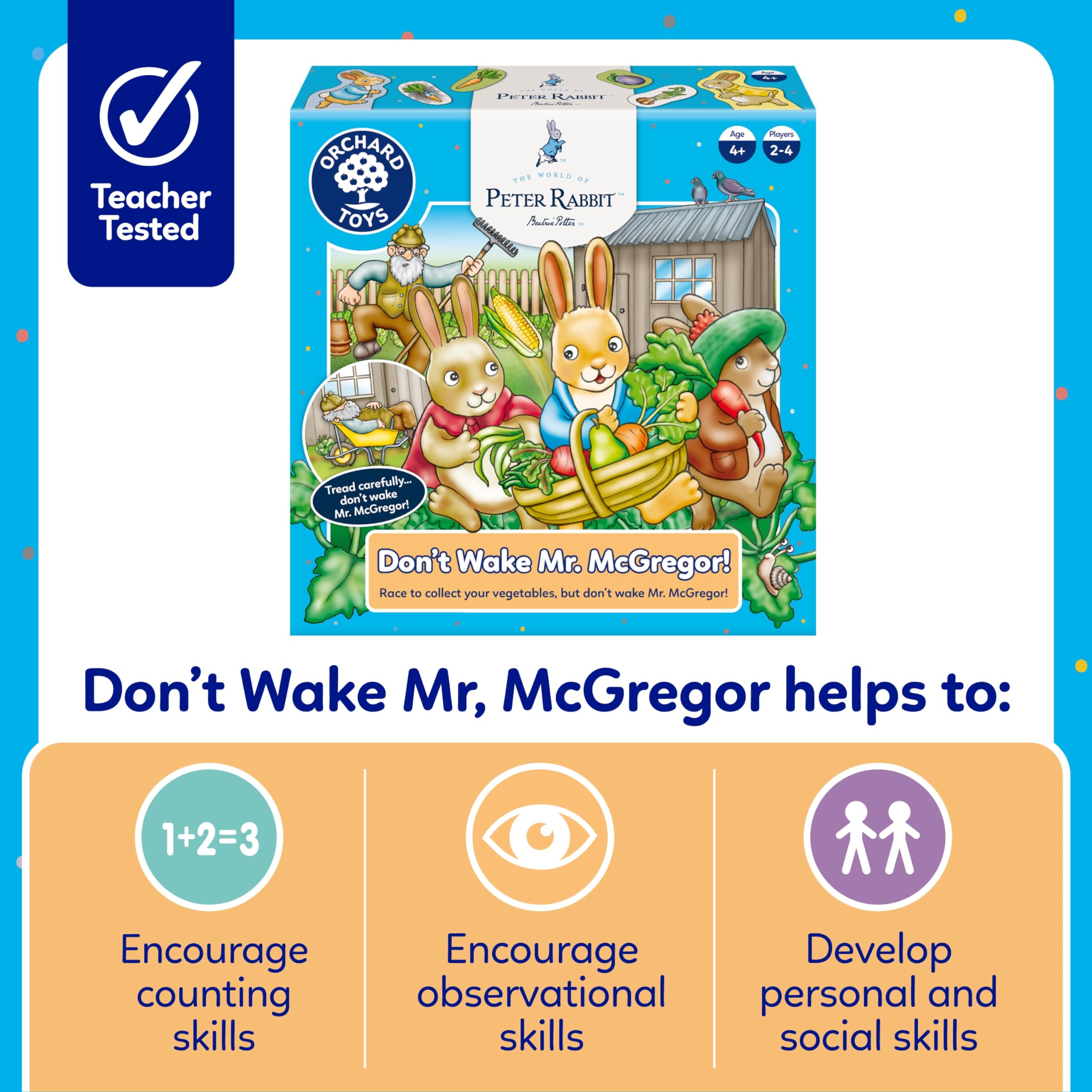 Orchard Toys Peter Rabbit Don’t Wake Mr. McGregor - Counting Board Game | Ages 3+ | 2-4 Players 5