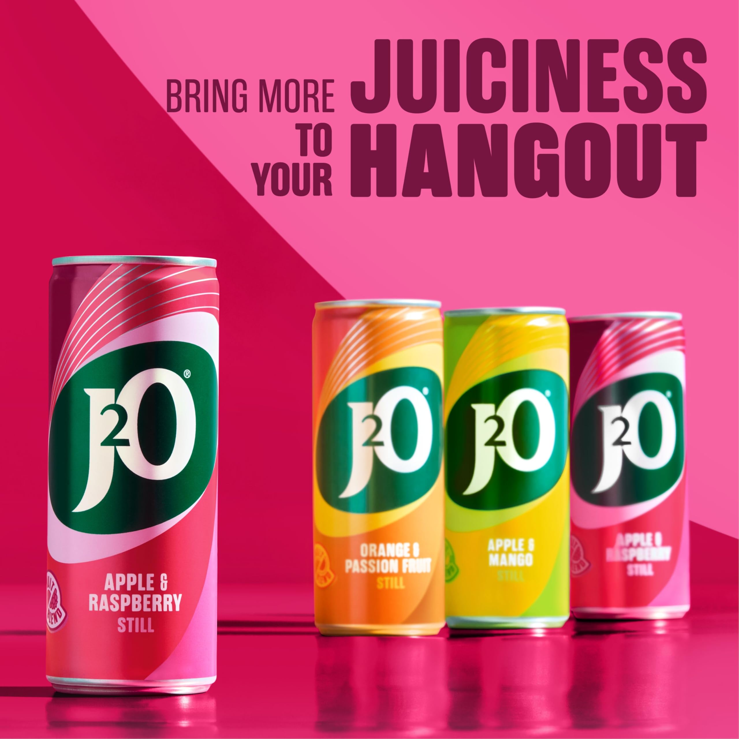 J2O Apple & Raspberry Fruit Drink Cans - 4 x 250ml Pack | Low Calorie 6