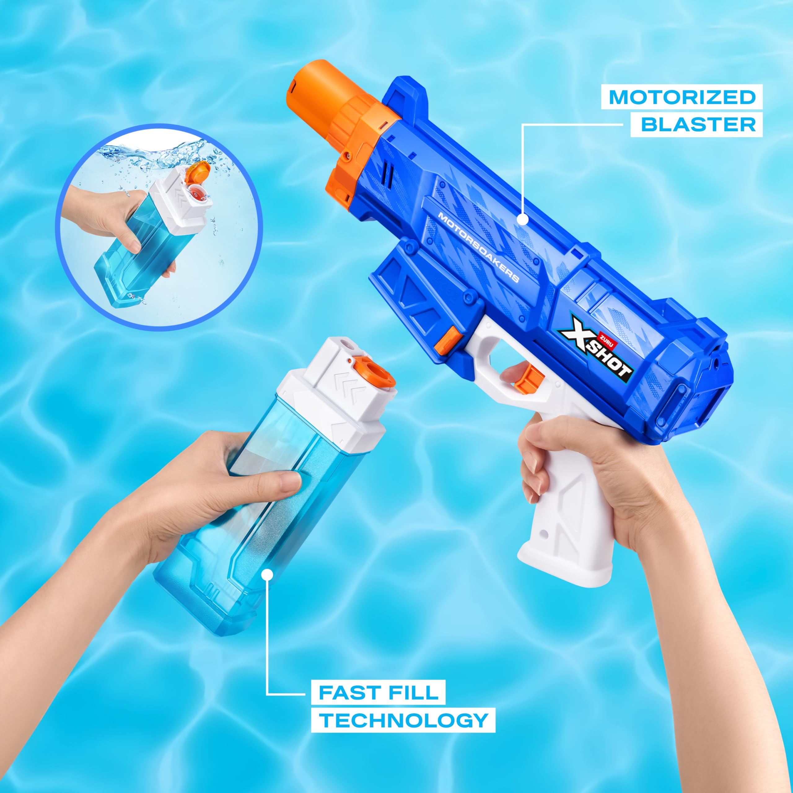 XSHOT Water Turbo Stream Motor Soaker by ZURU - Motorized Blaster with 30FT Range | Fast-Fill 2
