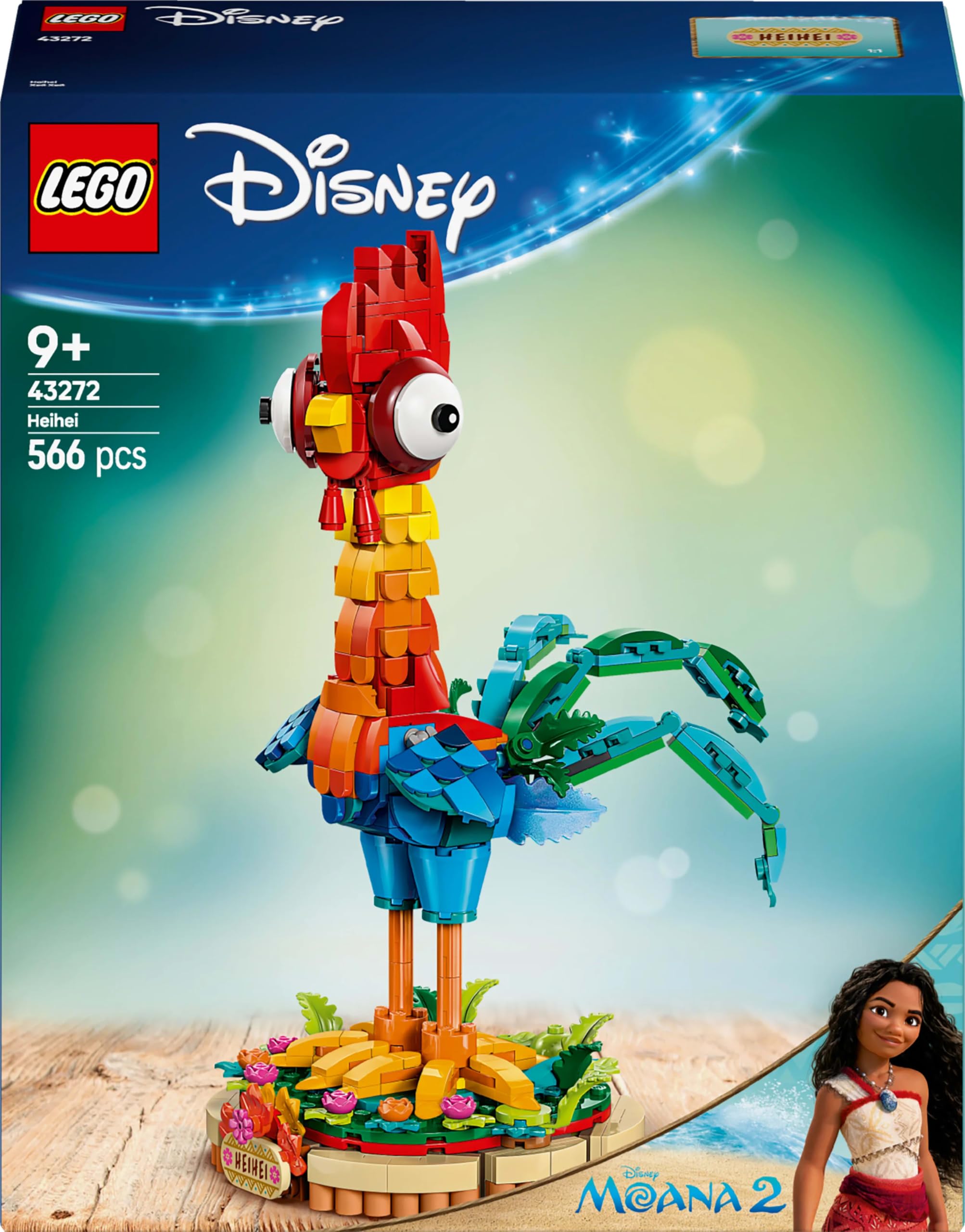 LEGO ǀ Disney Moana 2 Heihei Buildable Animal Toy - Posable Chicken Figure with Stand for Kids 9+ 9