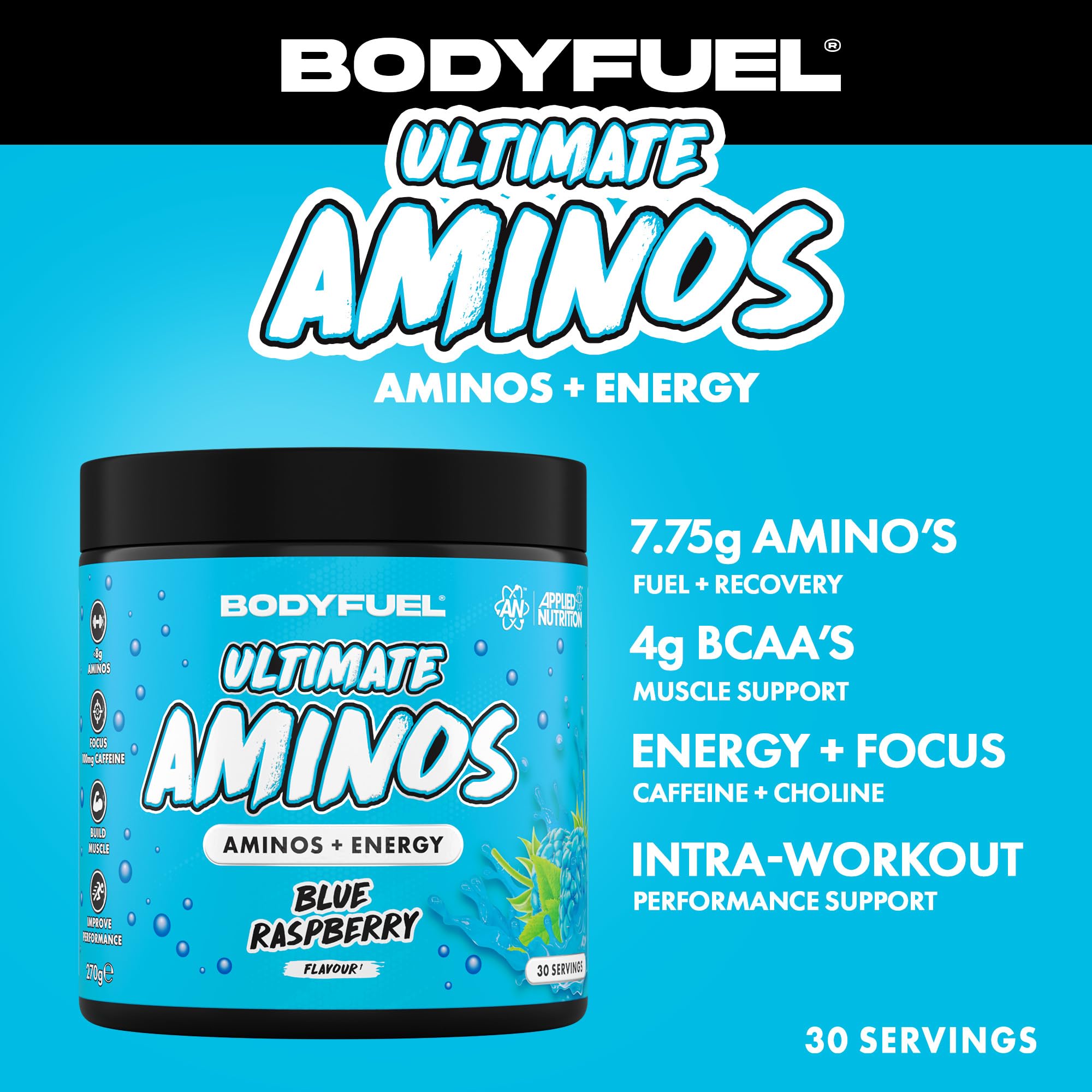 Applied Nutrition BodyFuel Amino Energy Powder - Blue Raspberry, 270g, 30 Servings 2